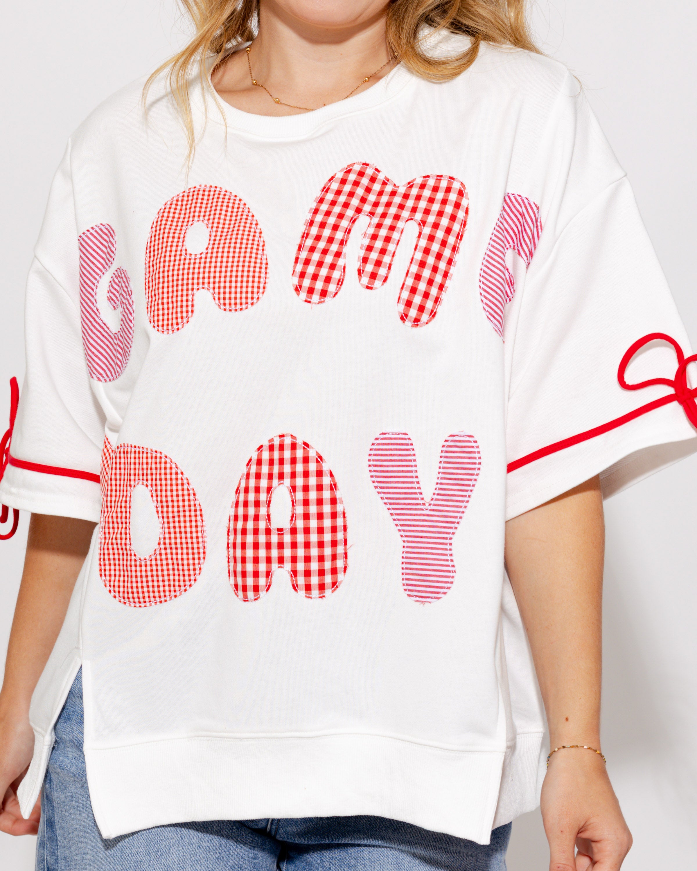 Game Day Patchwork Boxy Tee in Red