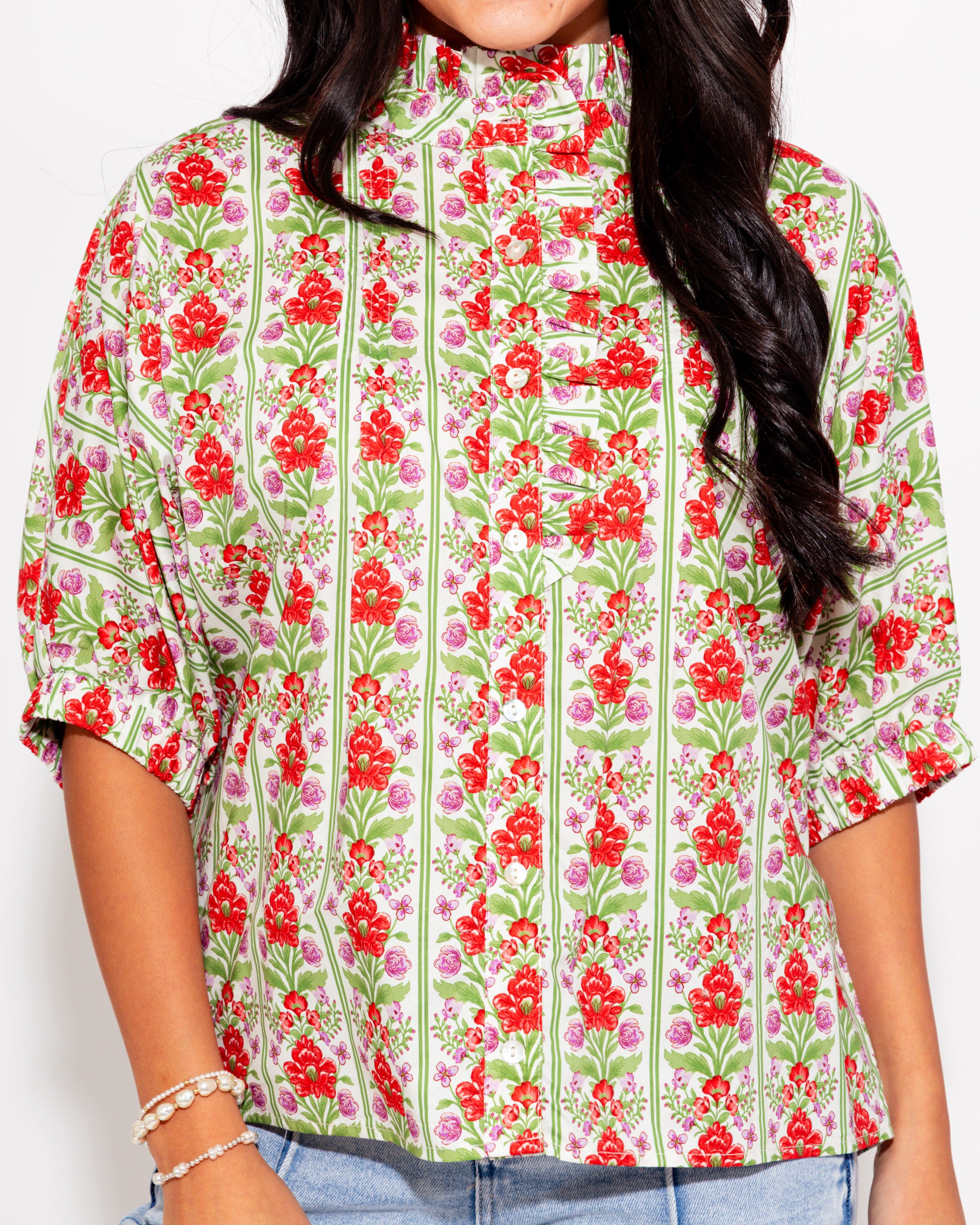 Red Botanical Dolman Sleeve Top