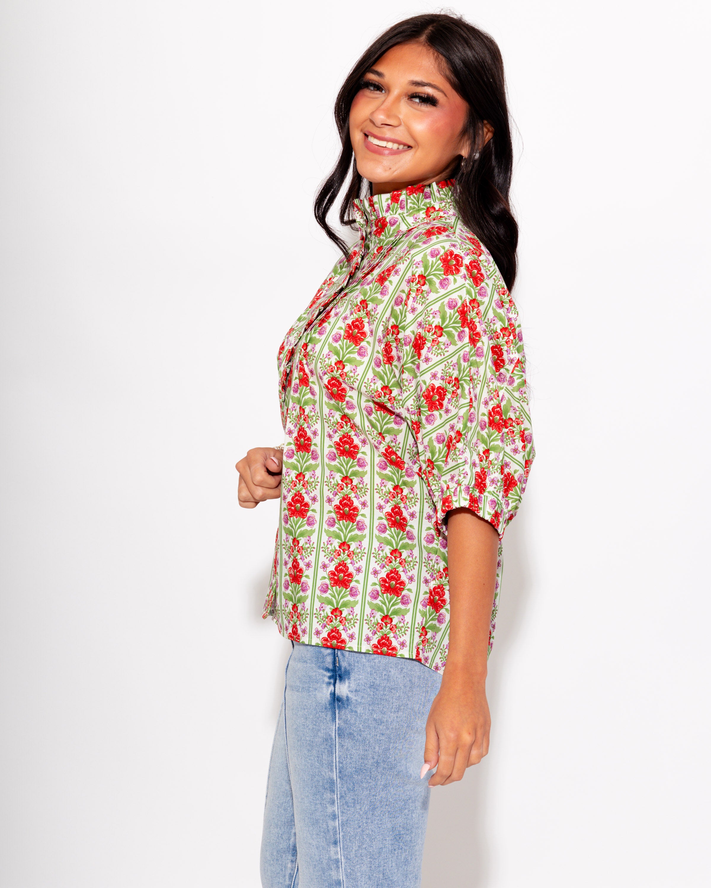 Red Botanical Dolman Sleeve Top