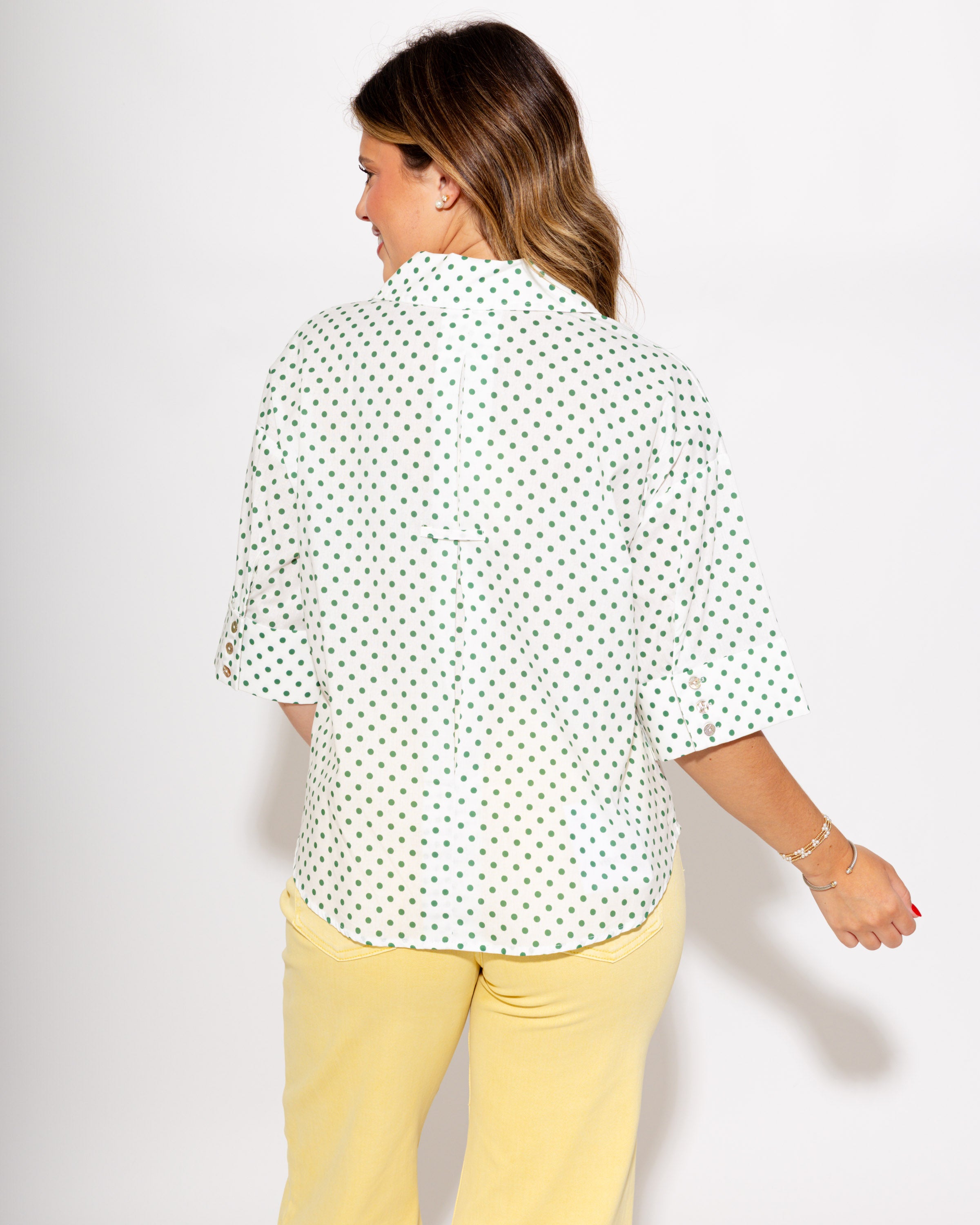Polka Dot Split Neck Top