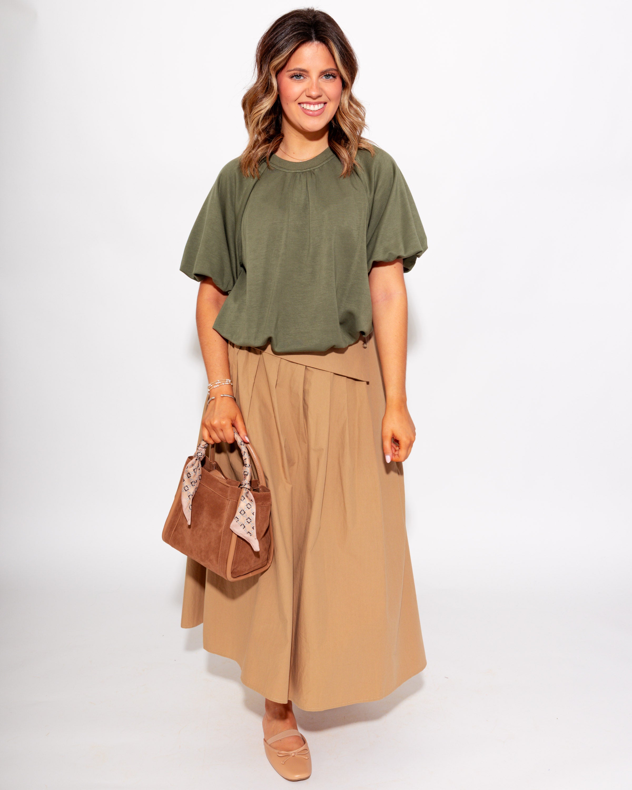 Gathered Detail Top in Olive