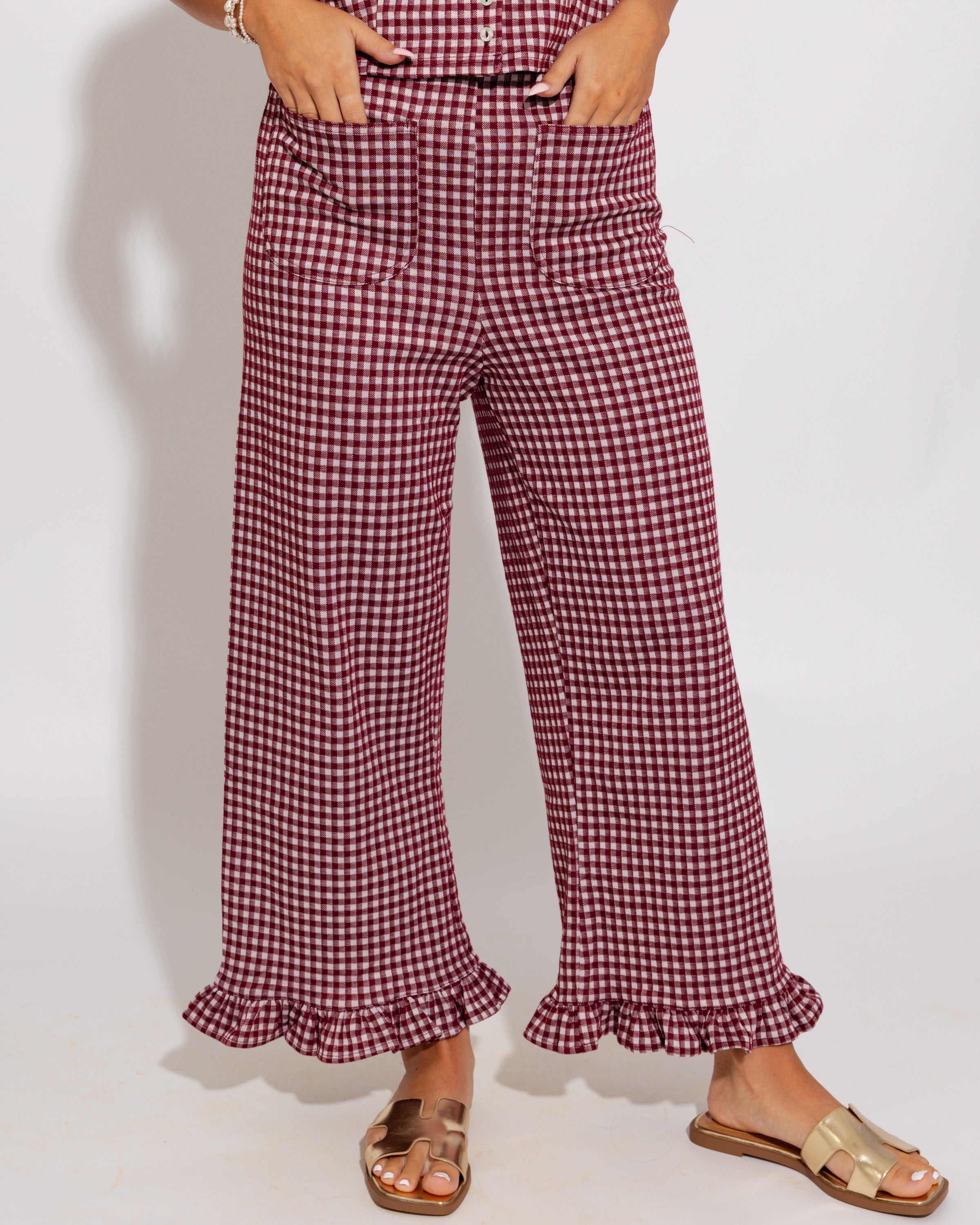 Sweet Gingham Ruffle Hem Pants