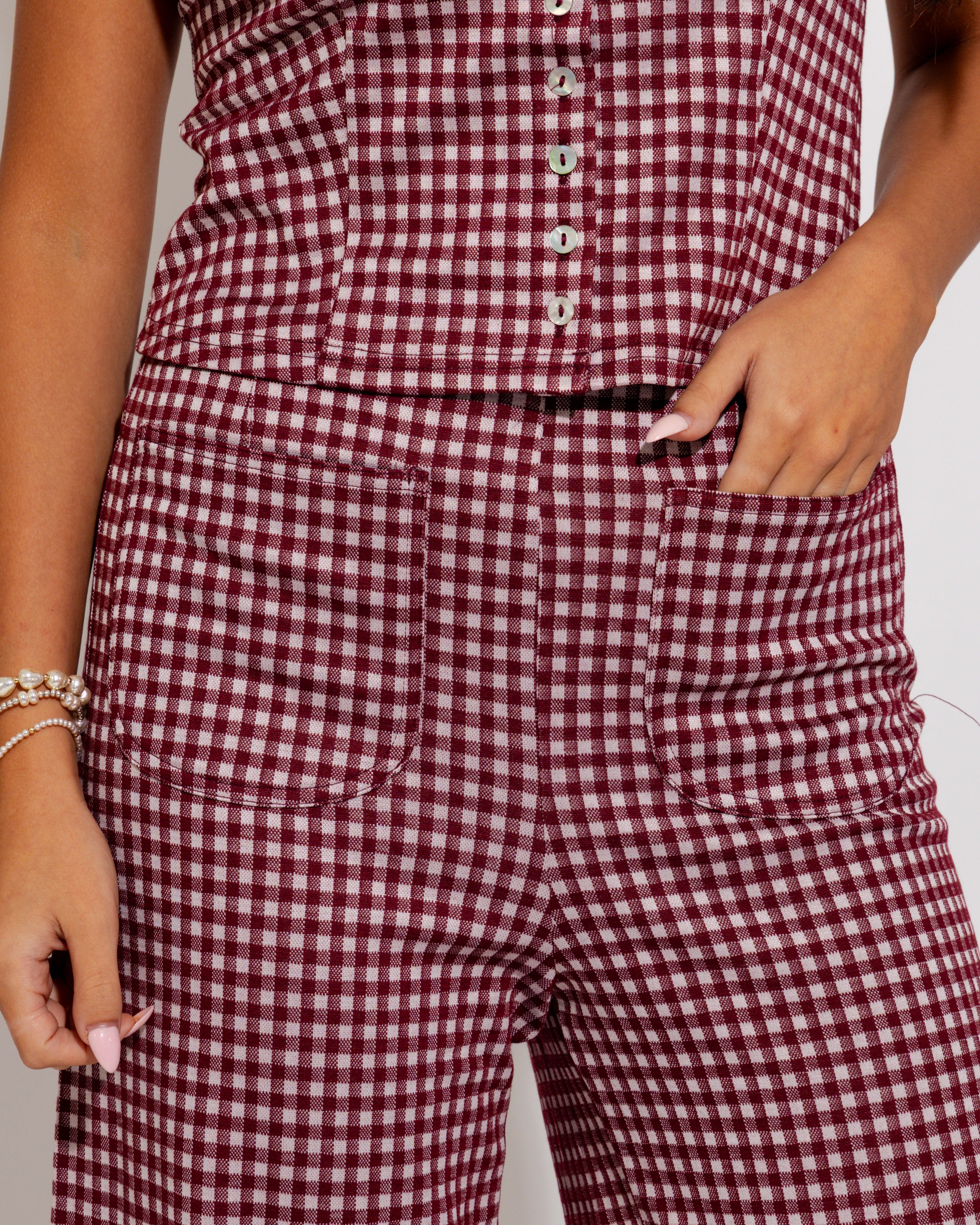 Sweet Gingham Ruffle Hem Pants