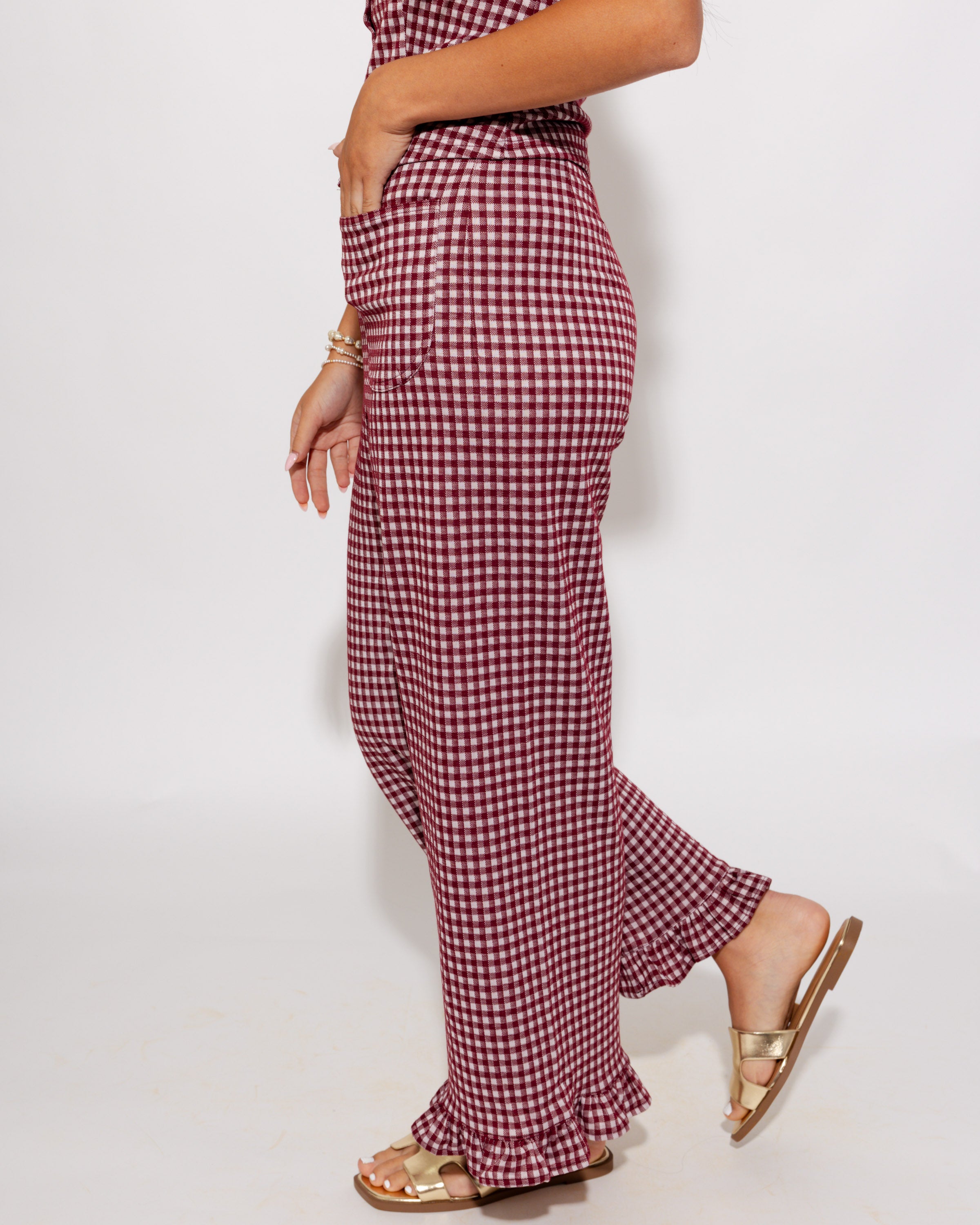 Sweet Gingham Ruffle Hem Pants