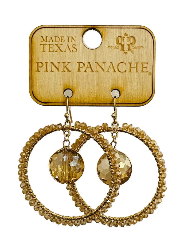 Champagne Bead Wrapped Circle PP Earring