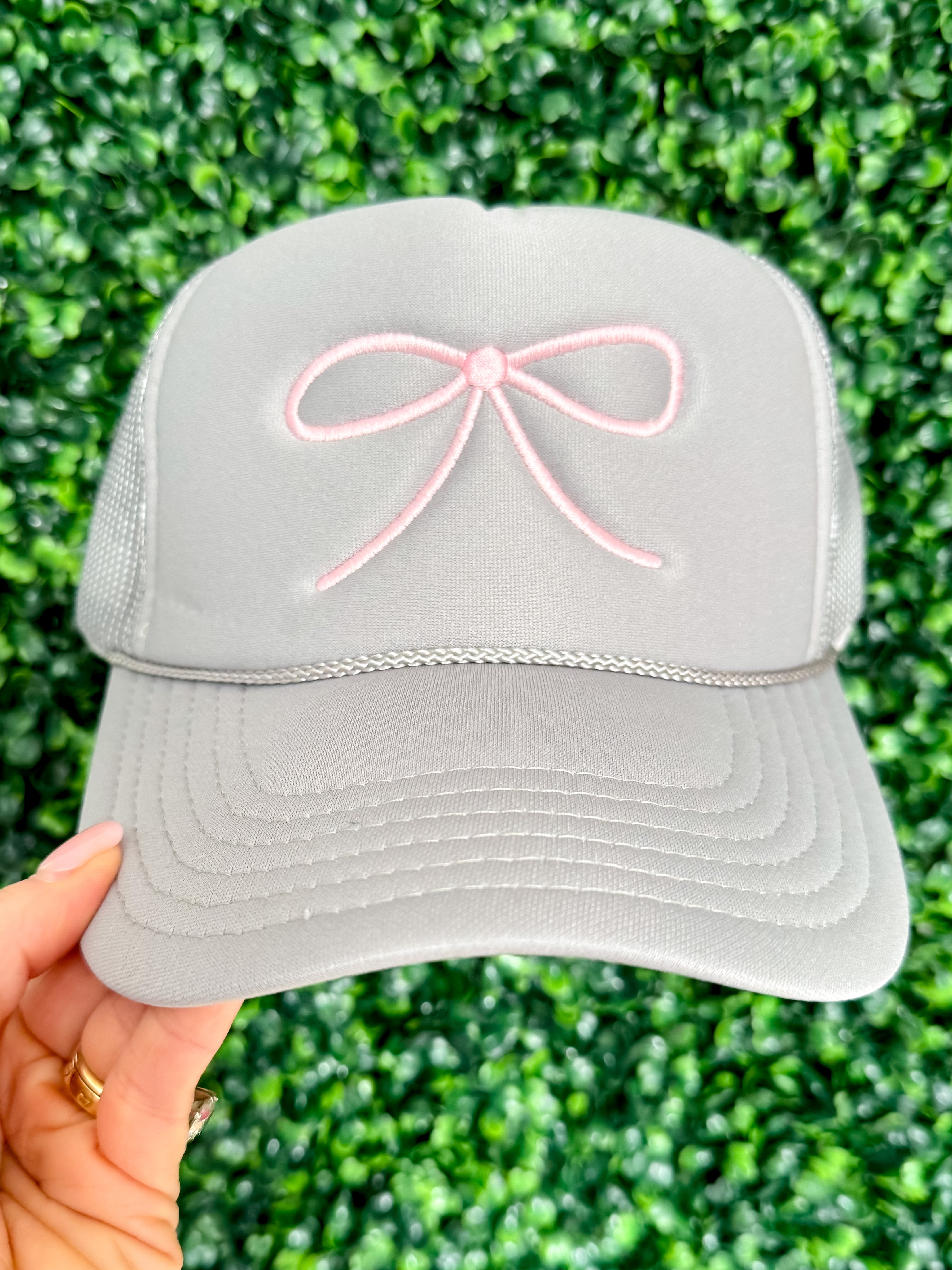 Pink Bow Grey Trucker Hat