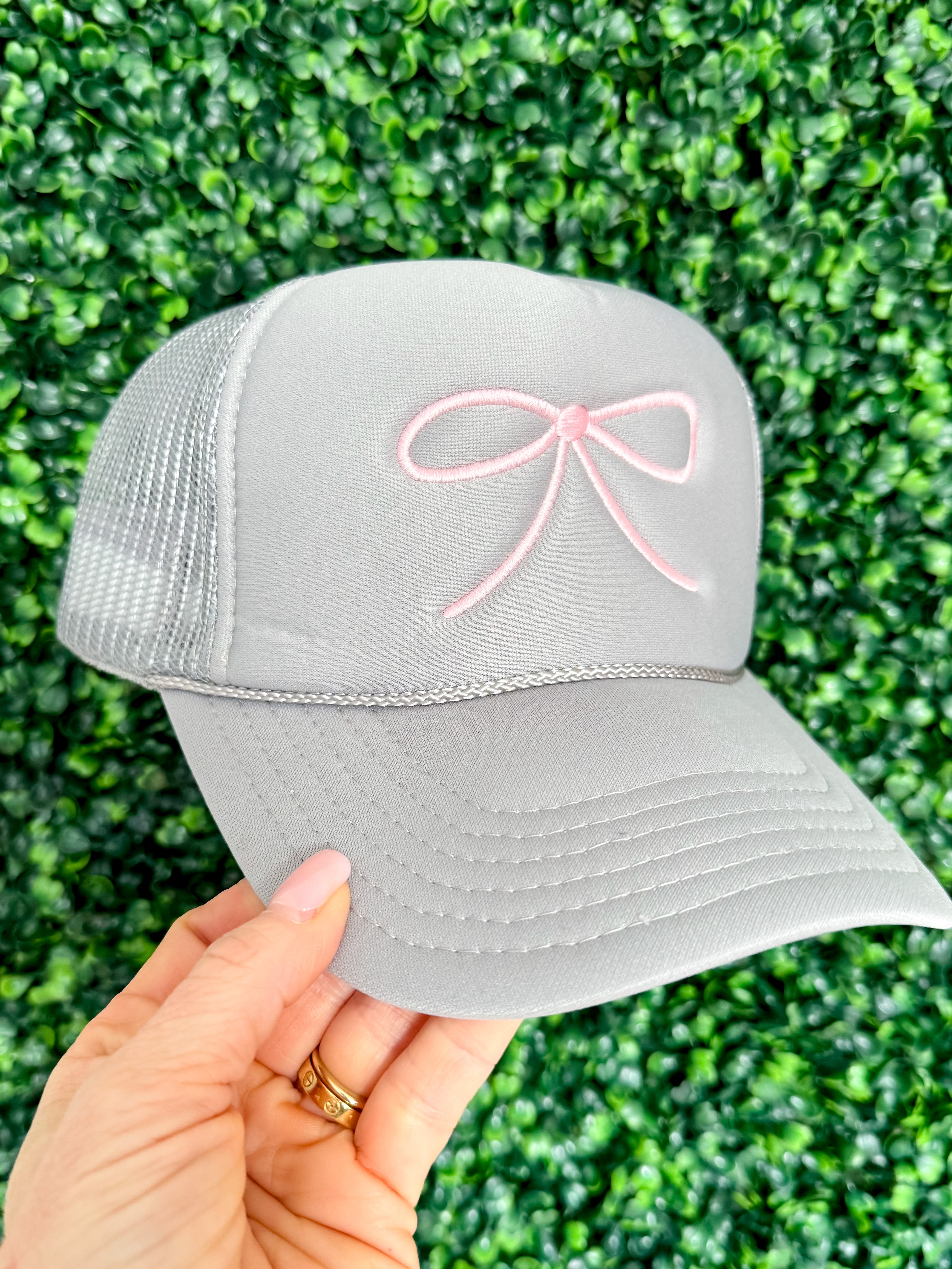Pink Bow Grey Trucker Hat