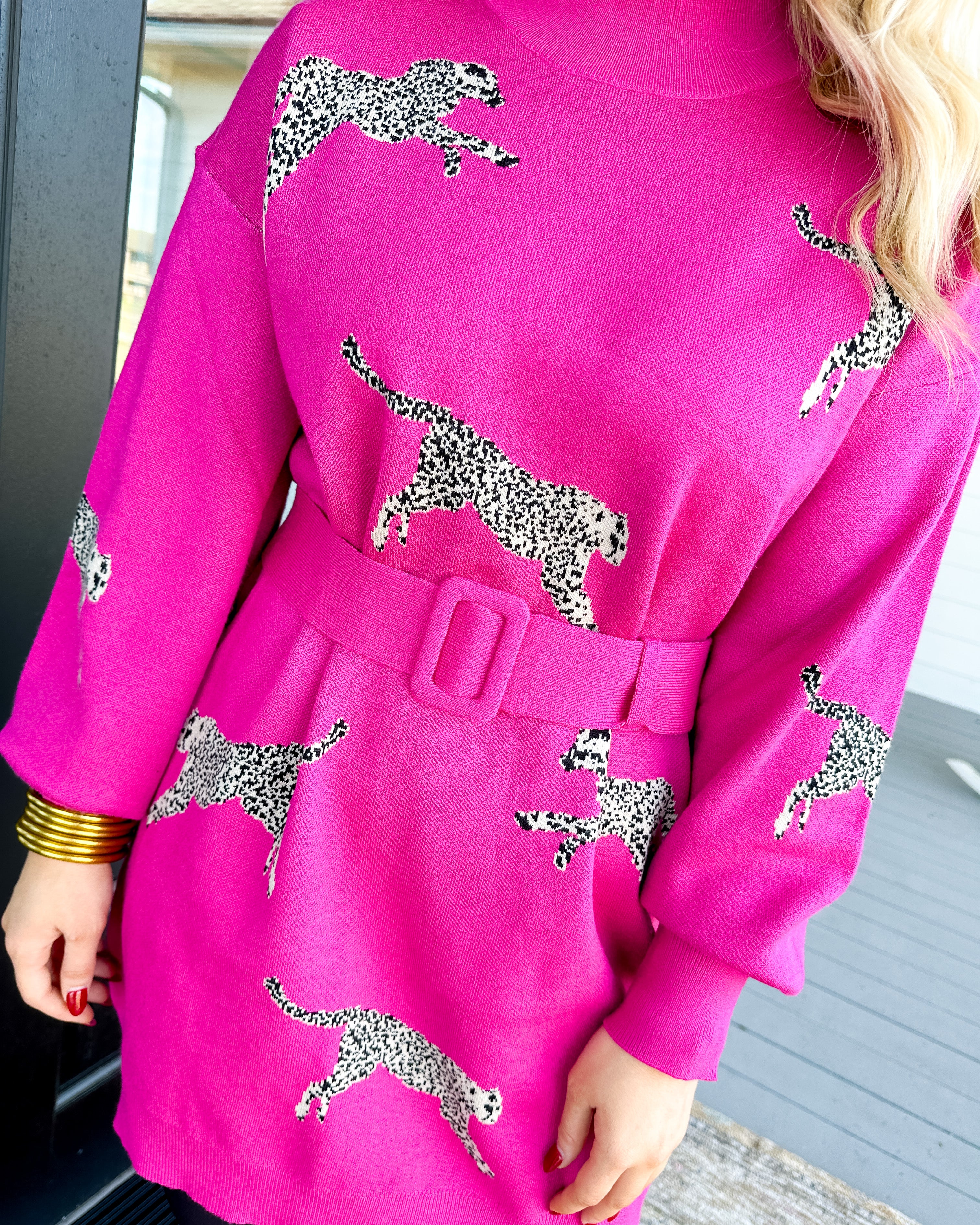 Cheetah Mock Neck Sweater Dress