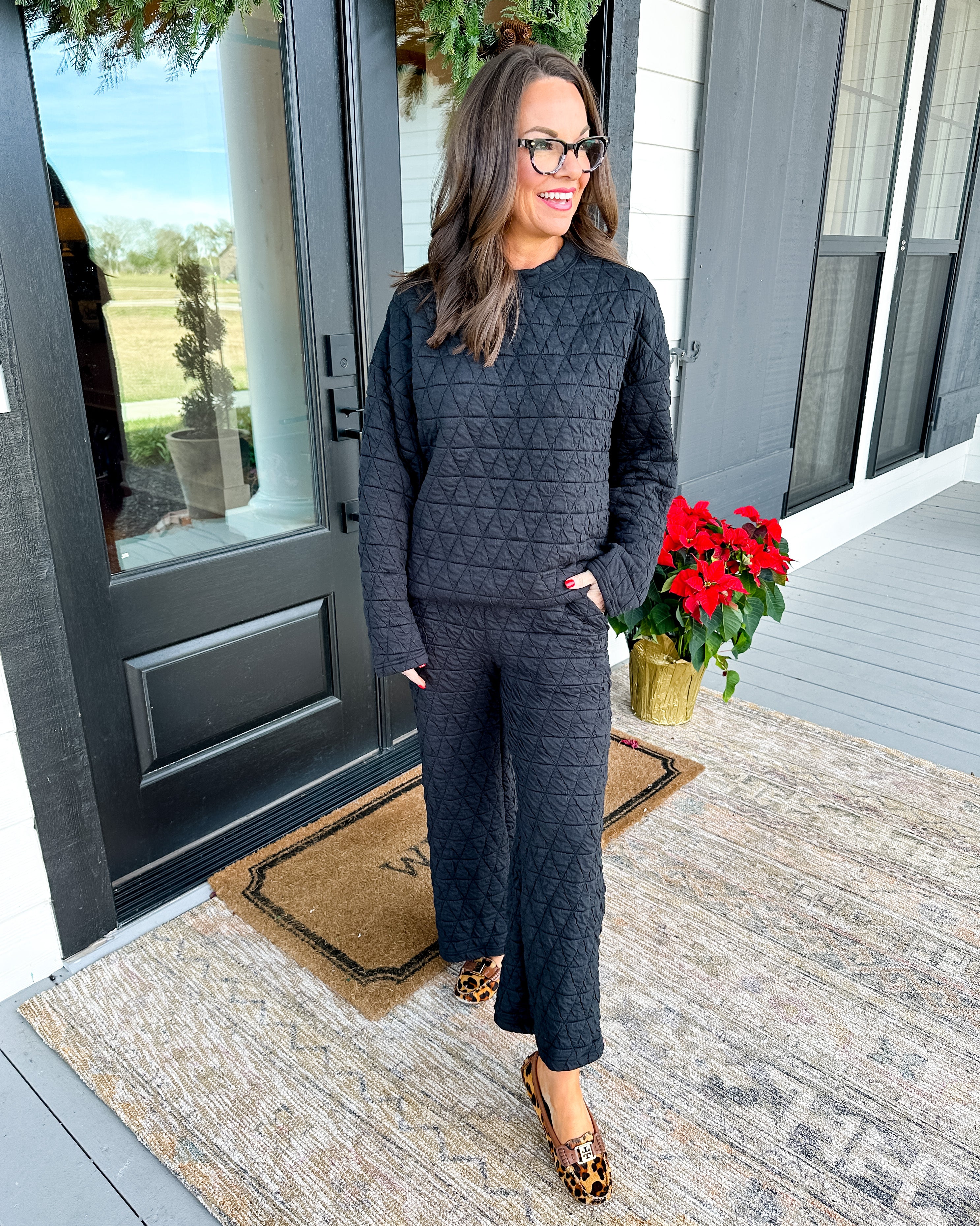 Black Puff Quilted Pants Set