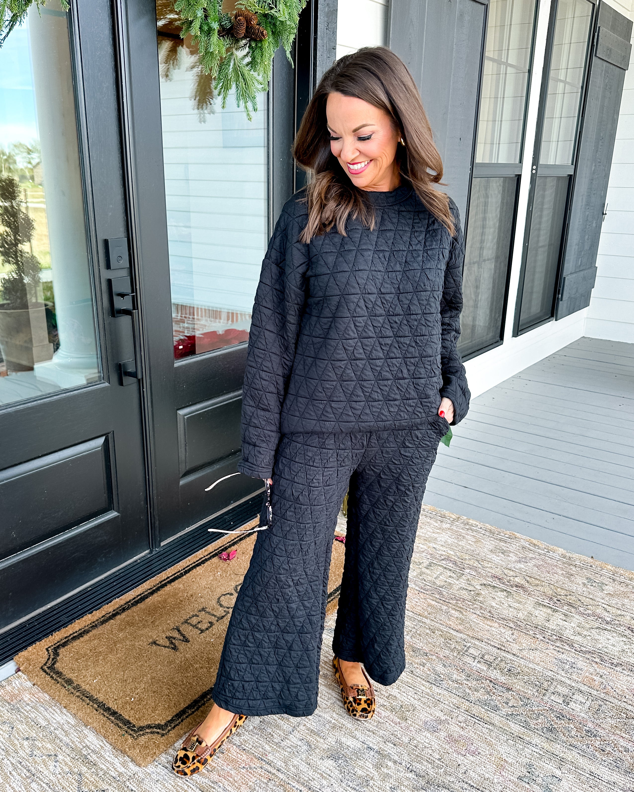 Black Puff Quilted Pants Set