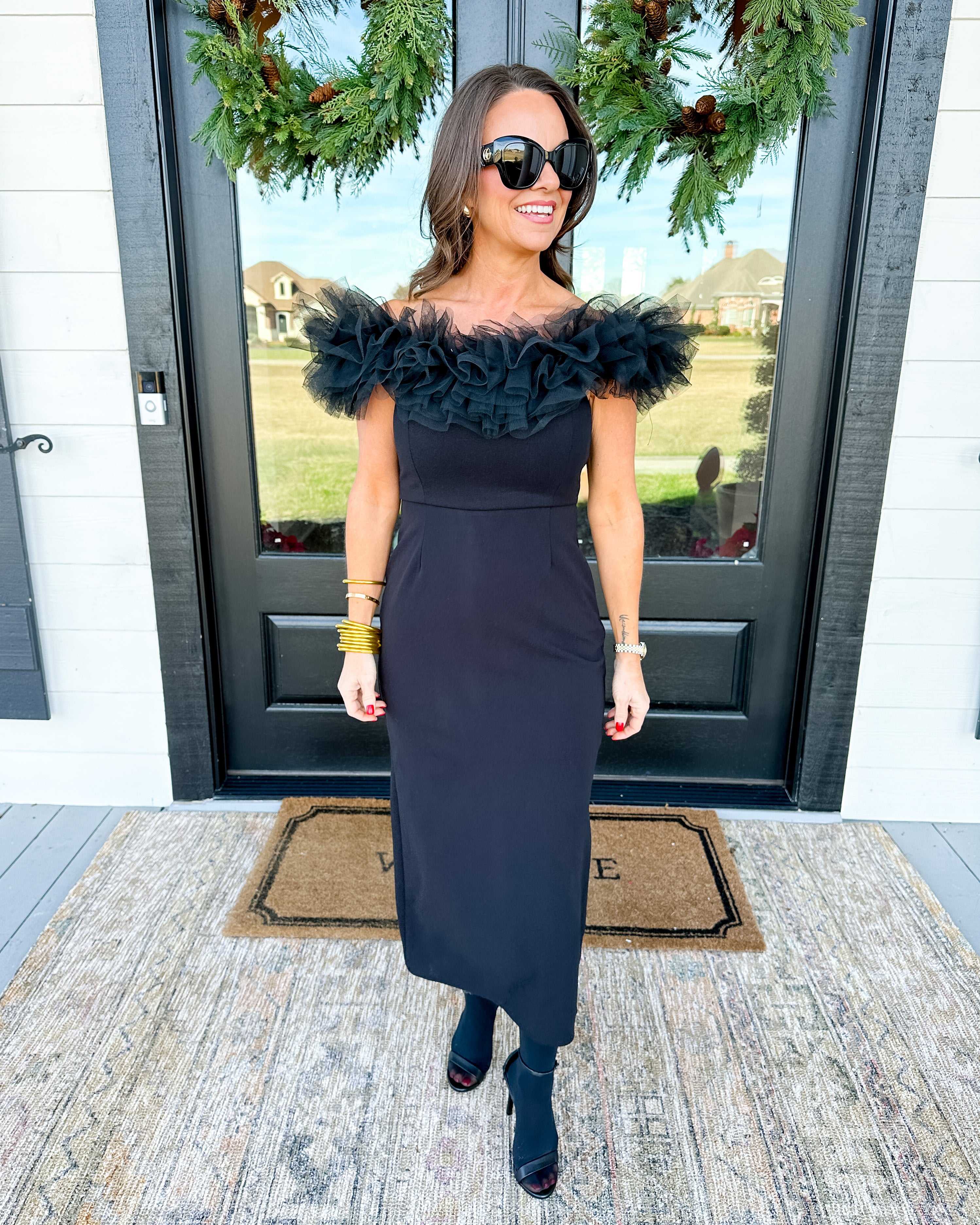 Black Off-The-Shoulder Midi Dress