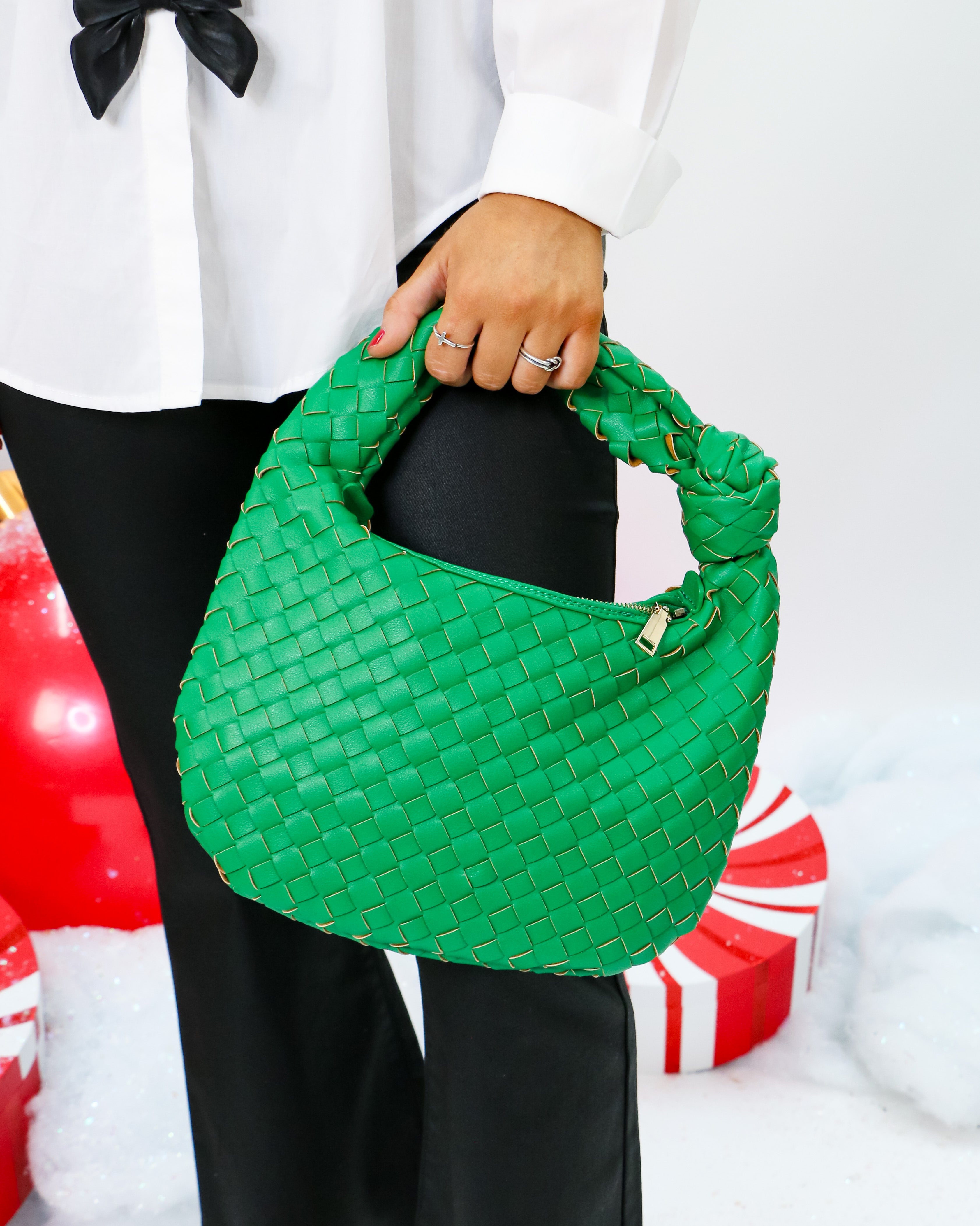 Texture Shoulder Knot Bag in Green
