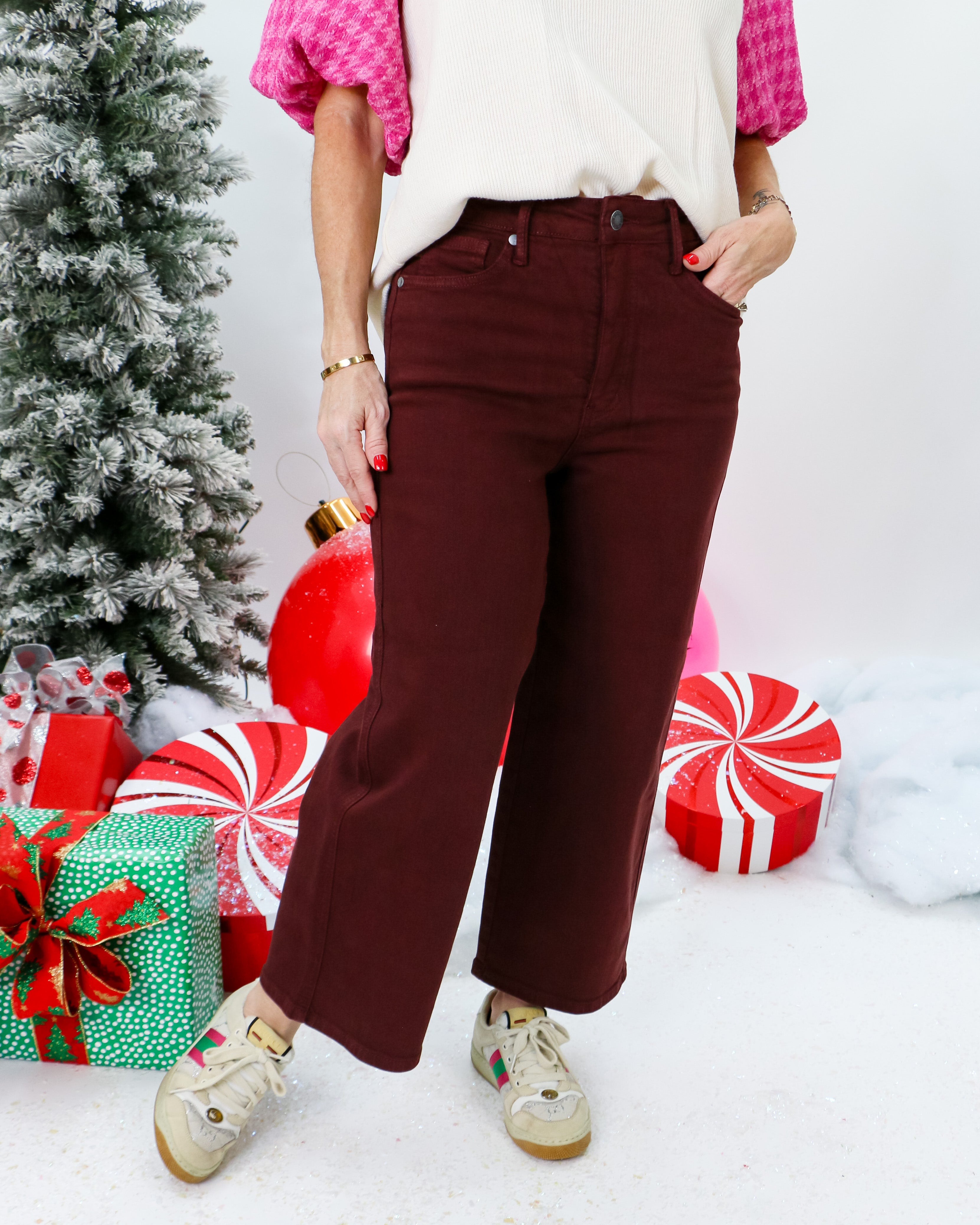 Wide Leg Judy Blue Jeans in Sangria Red
