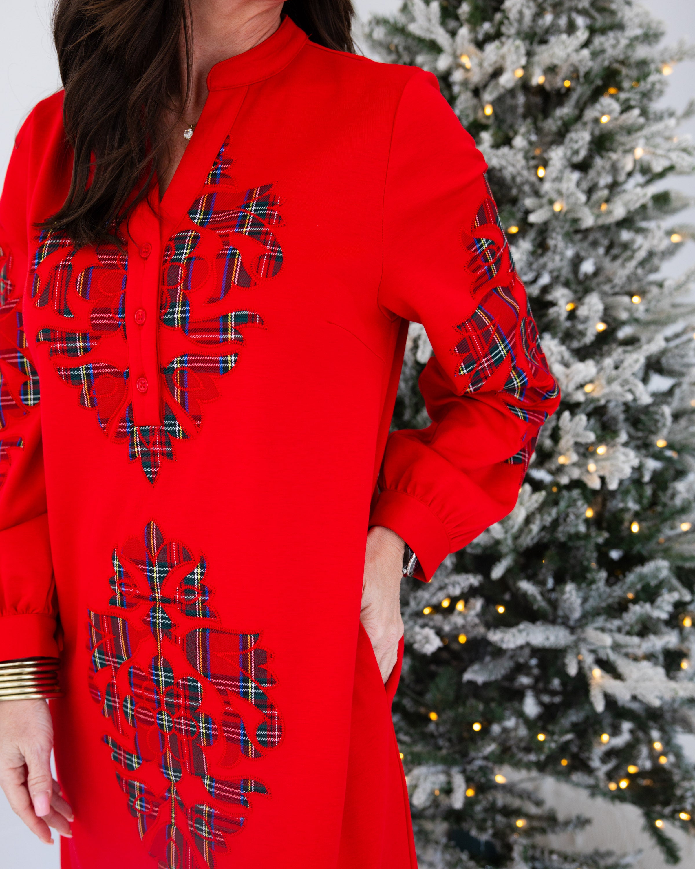 Christmas Plaid Applique Dress