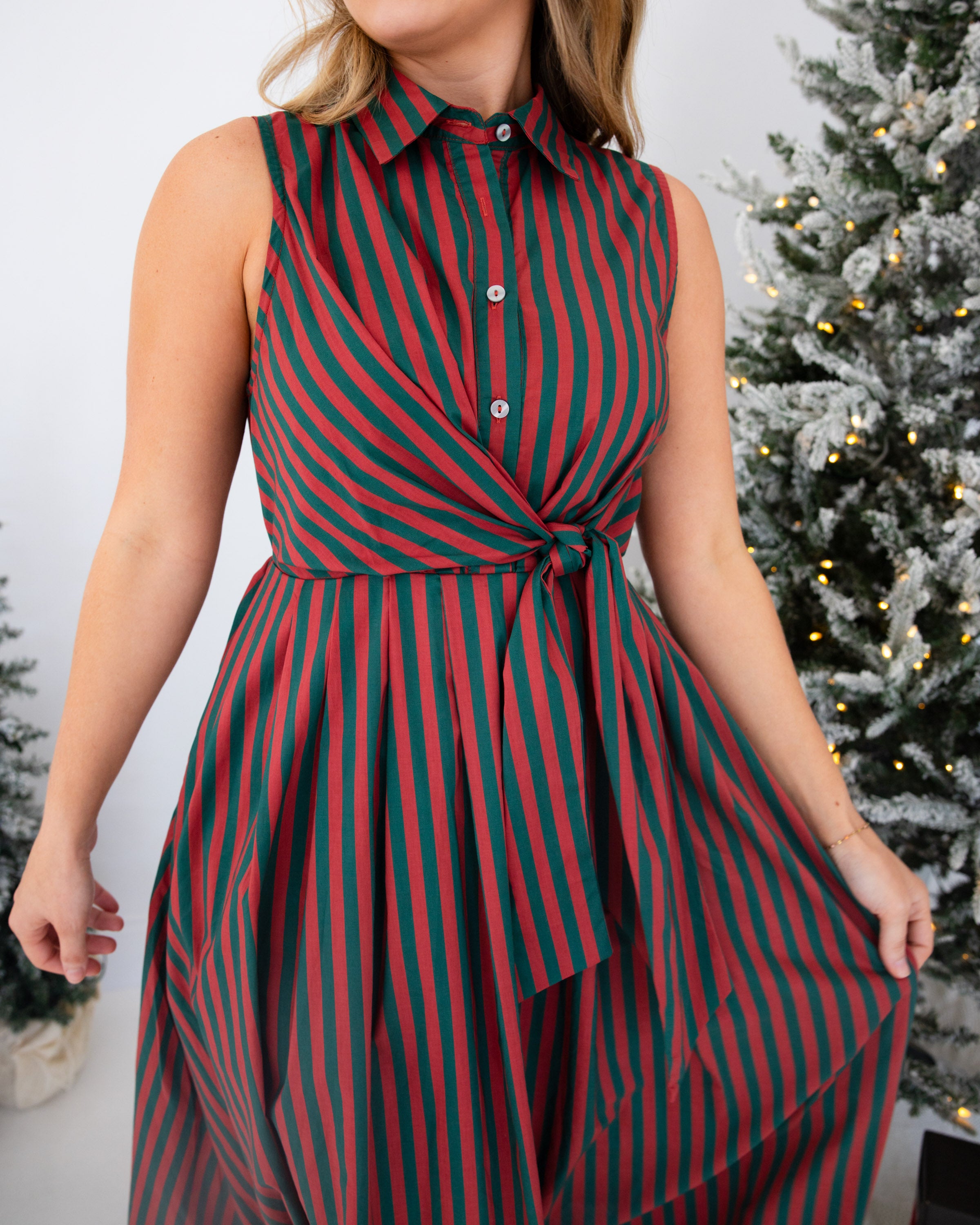 Classic Christmas Striped Midi Dress