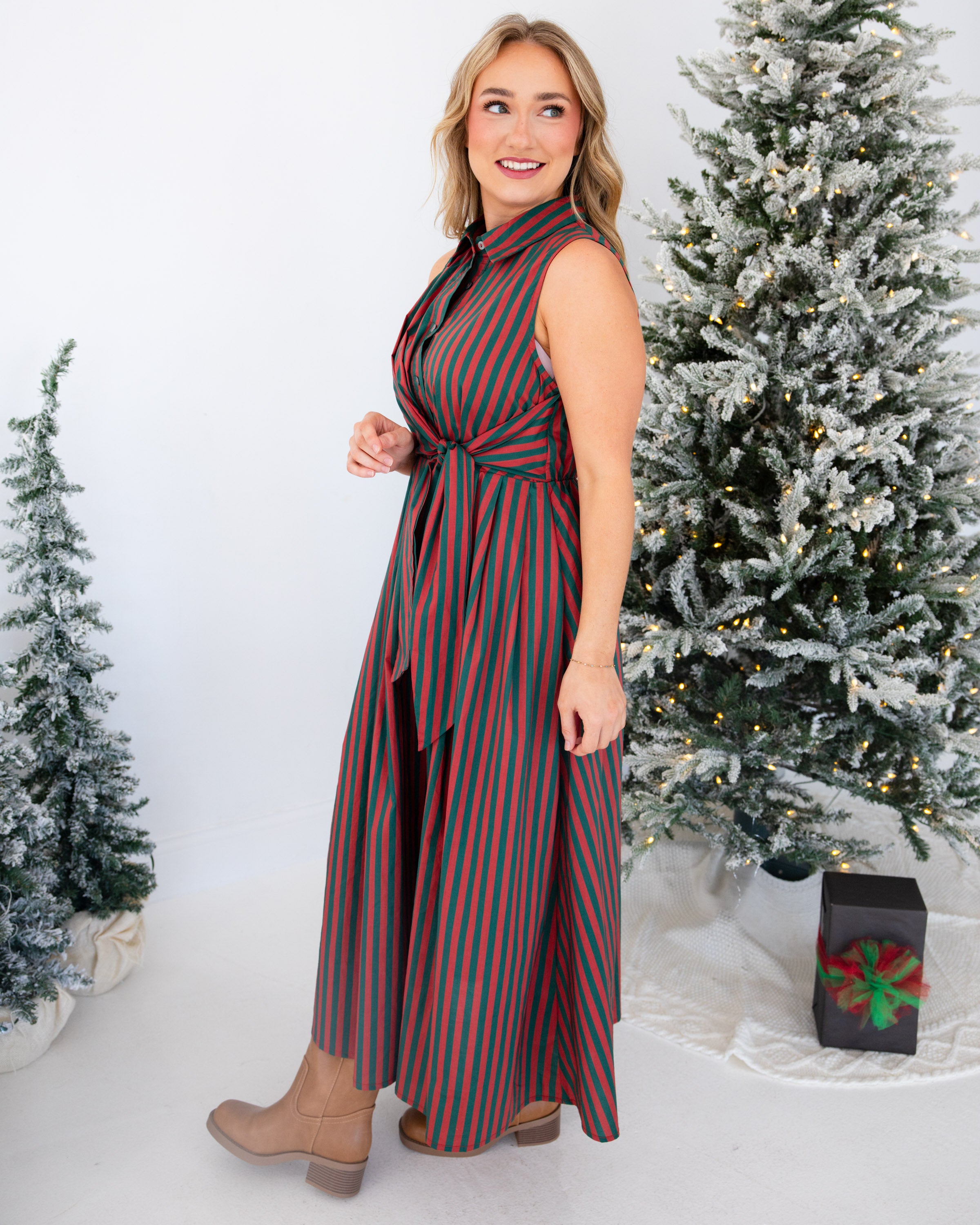Classic Christmas Striped Midi Dress