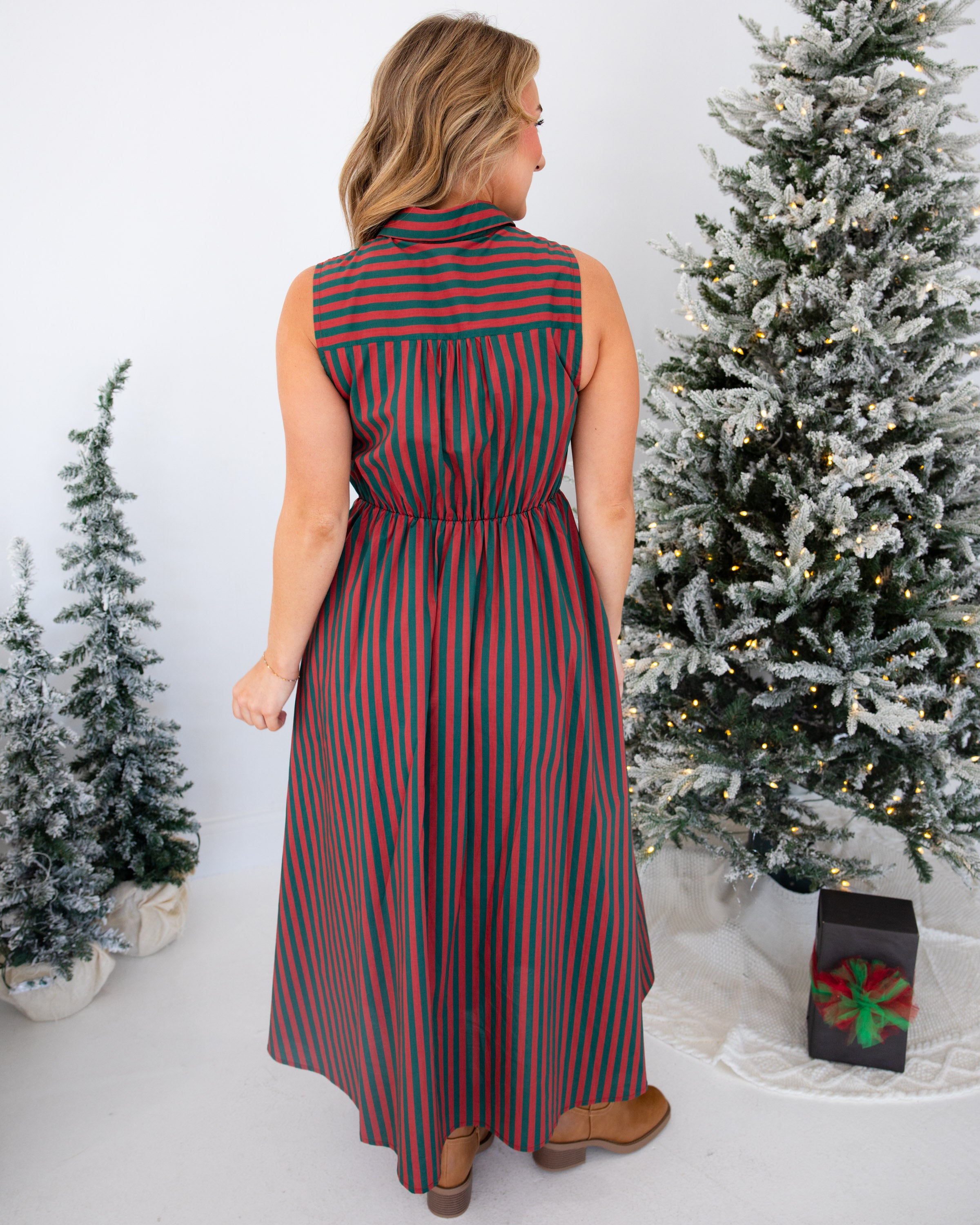 Classic Christmas Striped Midi Dress