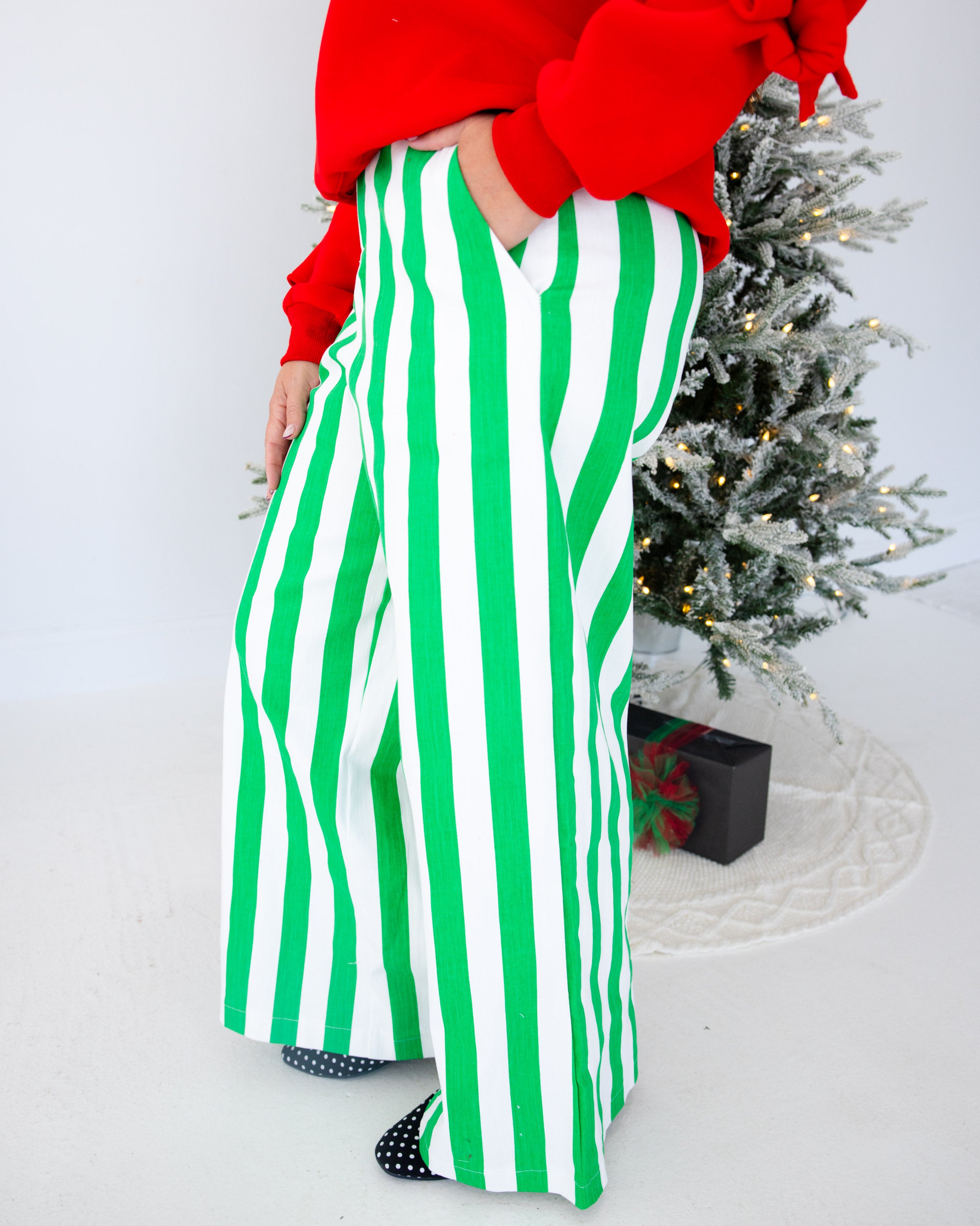 Statement Stripe Wide Leg Pants in Green