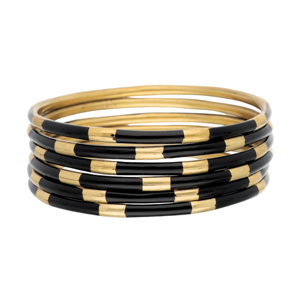 Veda Bangles - Set of 6 - Black/Gold