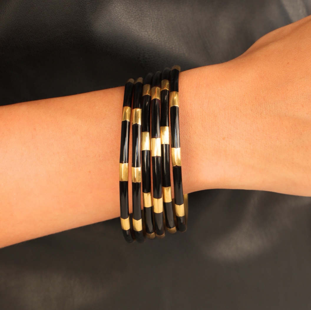 Veda Bangles - Set of 6 - Black/Gold
