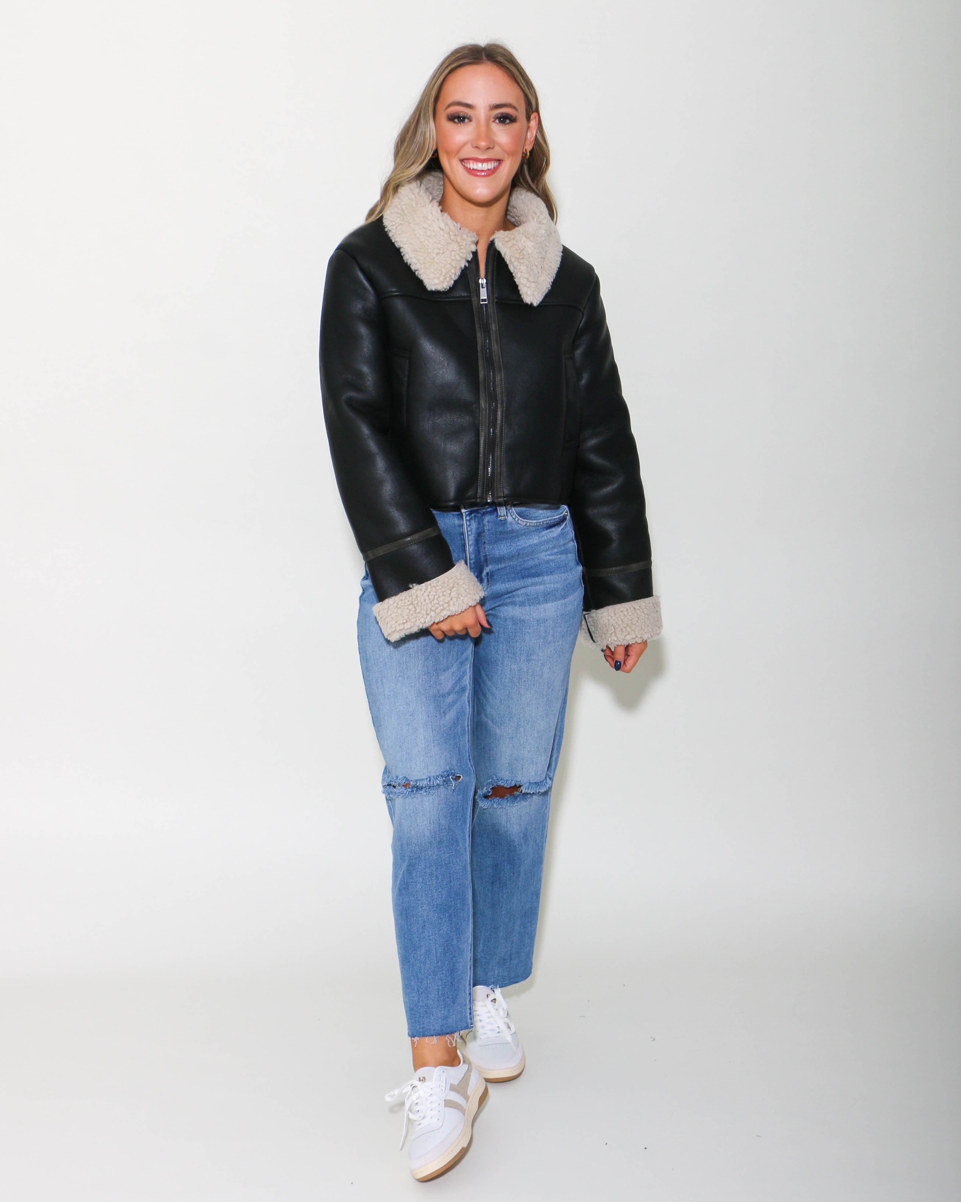 Black Fur Collar Cropped Jacket