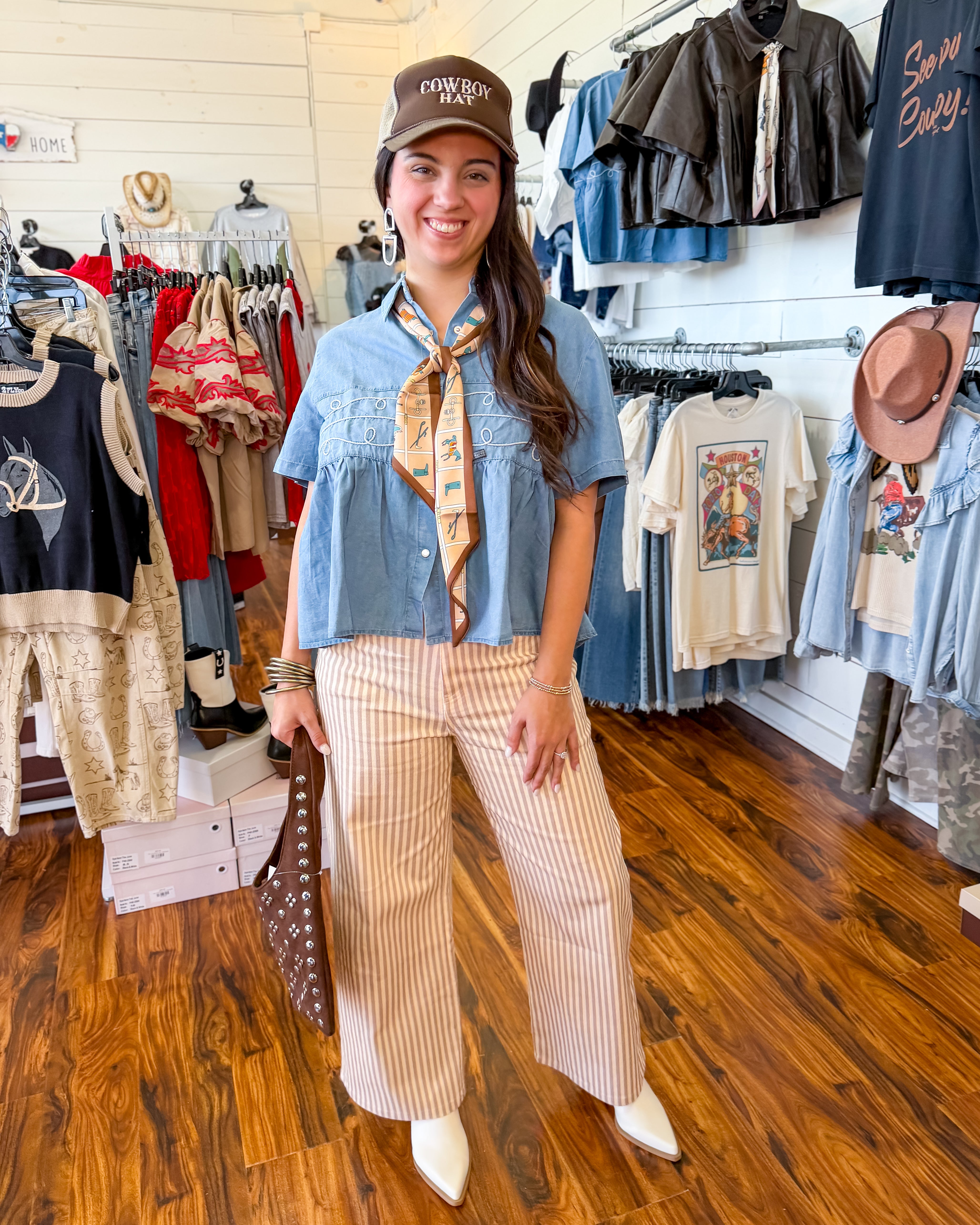 Striped Wide-Leg Pants in Tan