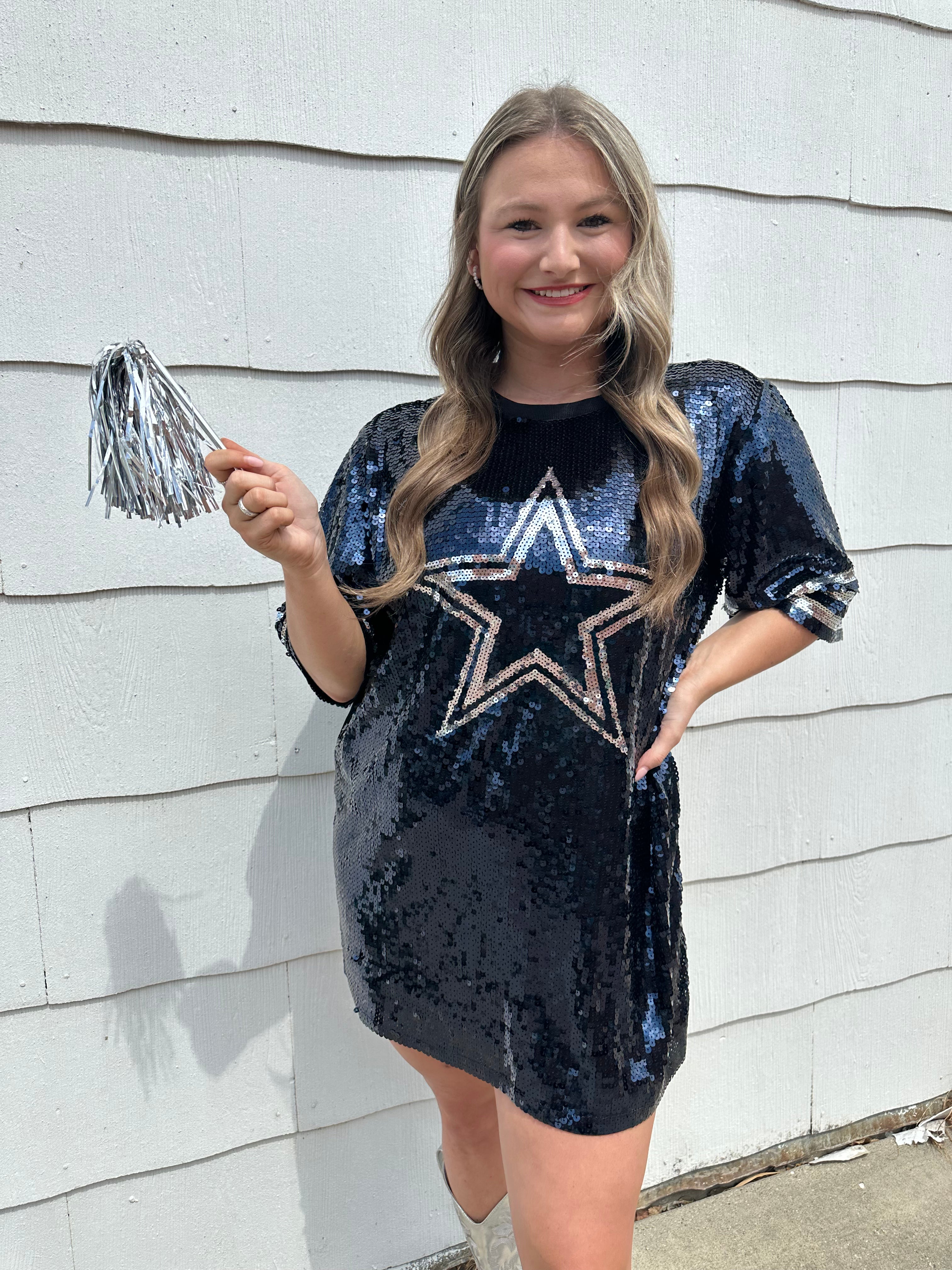Sequin Dress with Big Star in Navy