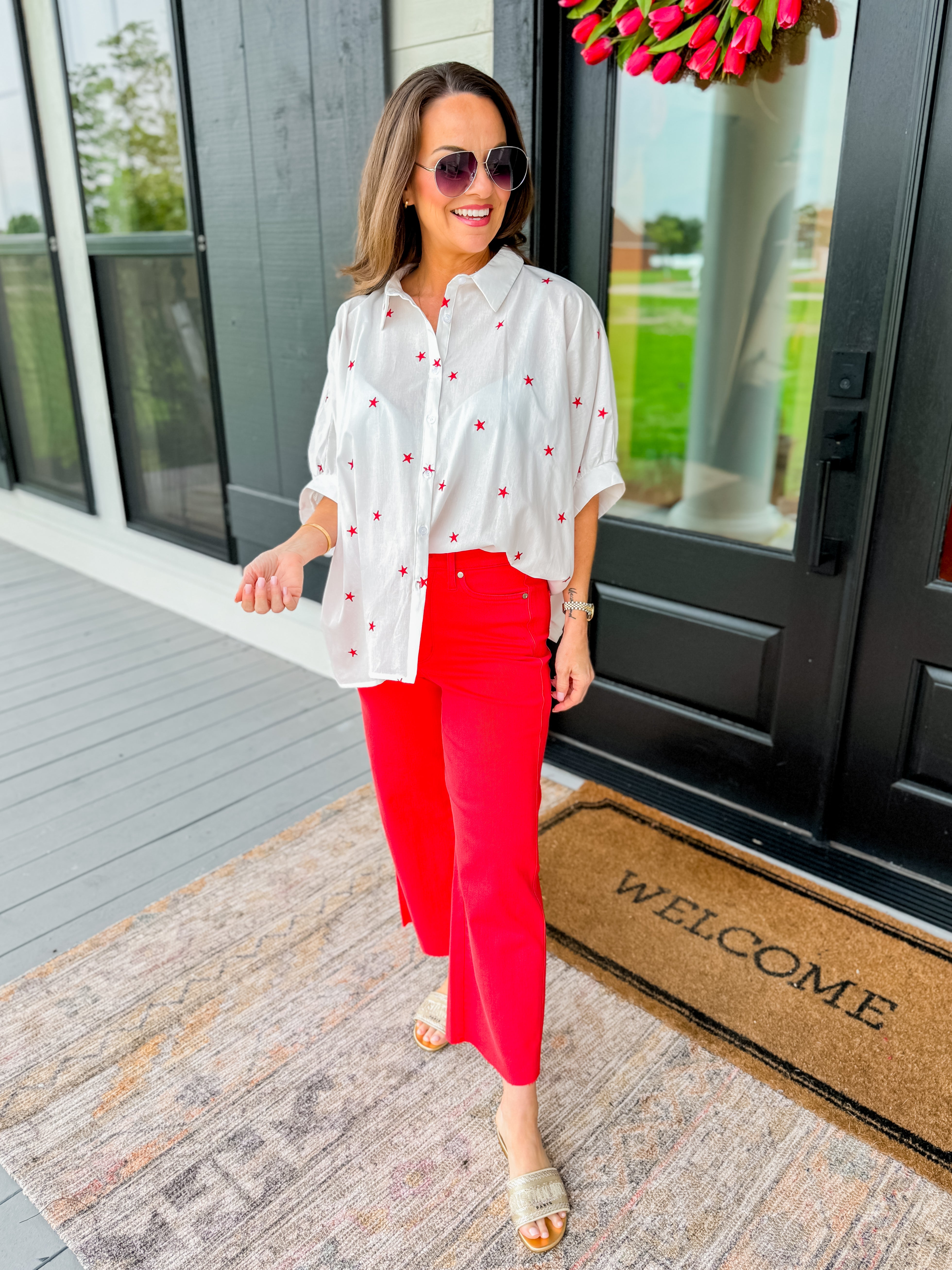 Tummy Control Crop Wide Leg Jeans in Red