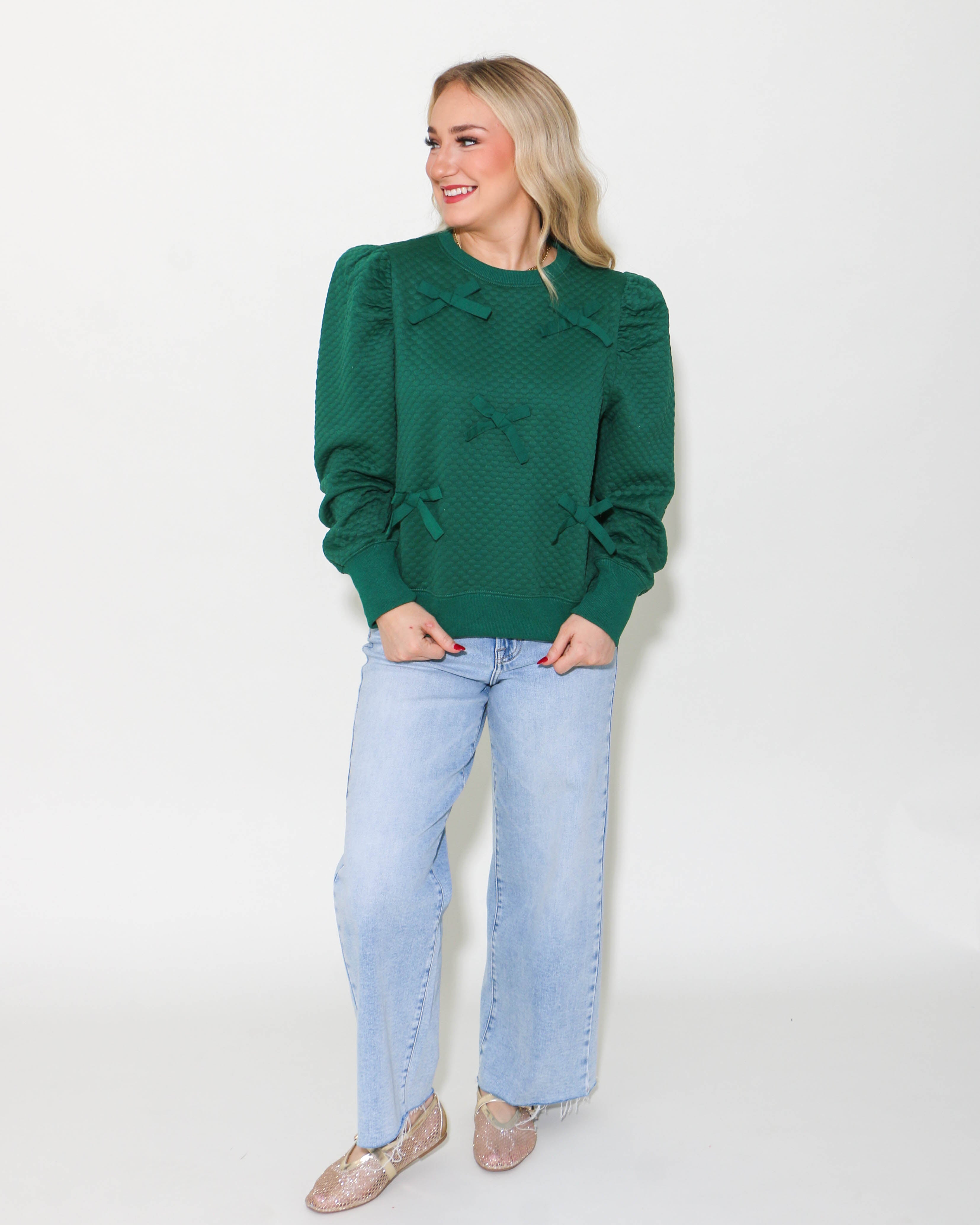 Bow Ties Patch Sweatshirt Top in Hunter