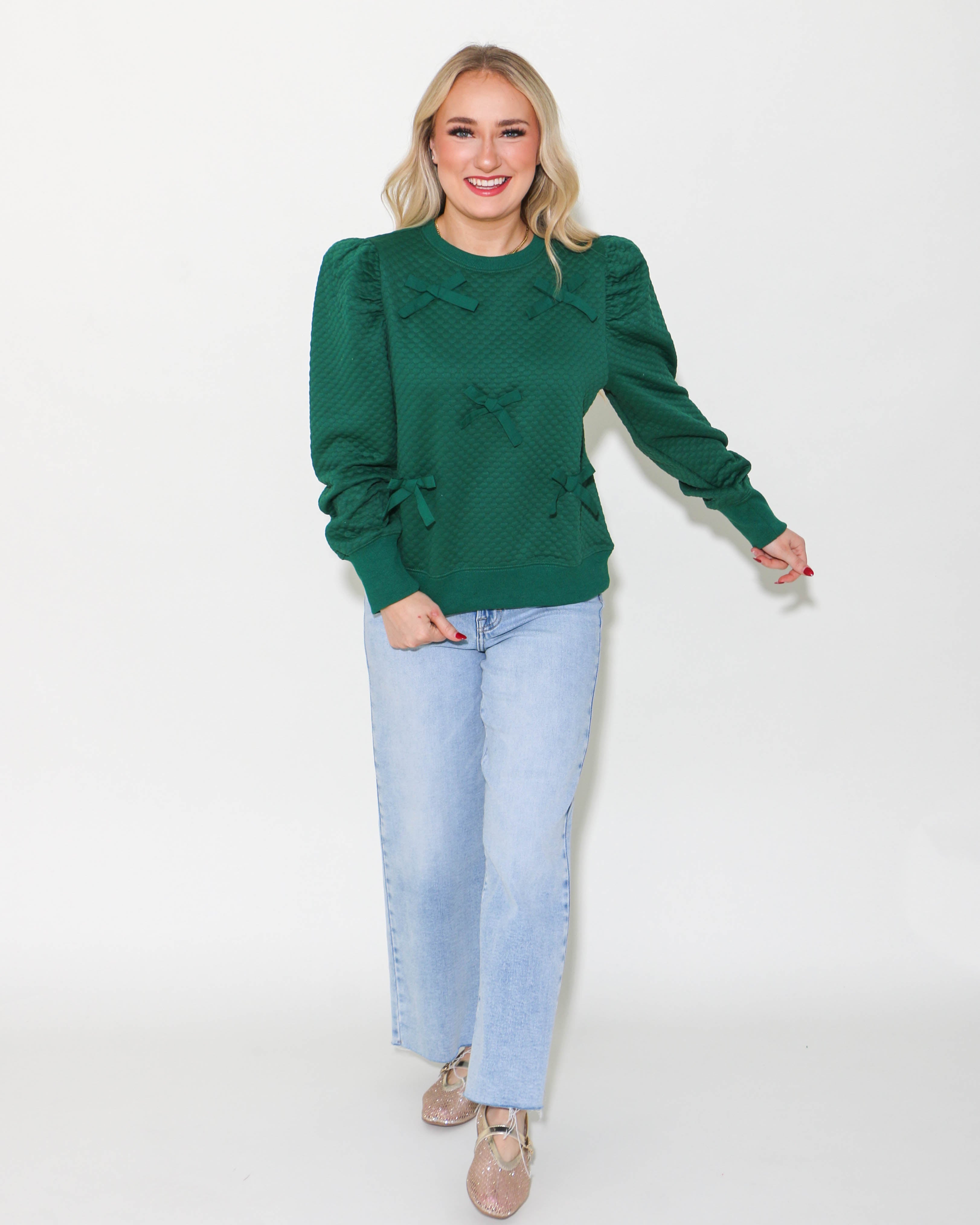 Bow Ties Patch Sweatshirt Top in Hunter