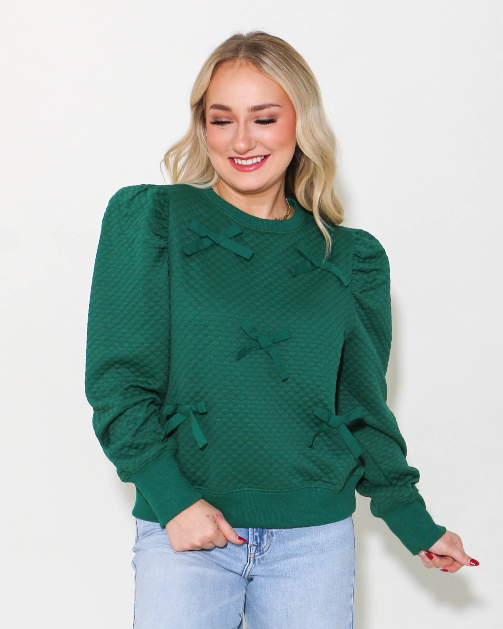 Bow Ties Patch Sweatshirt Top in Hunter