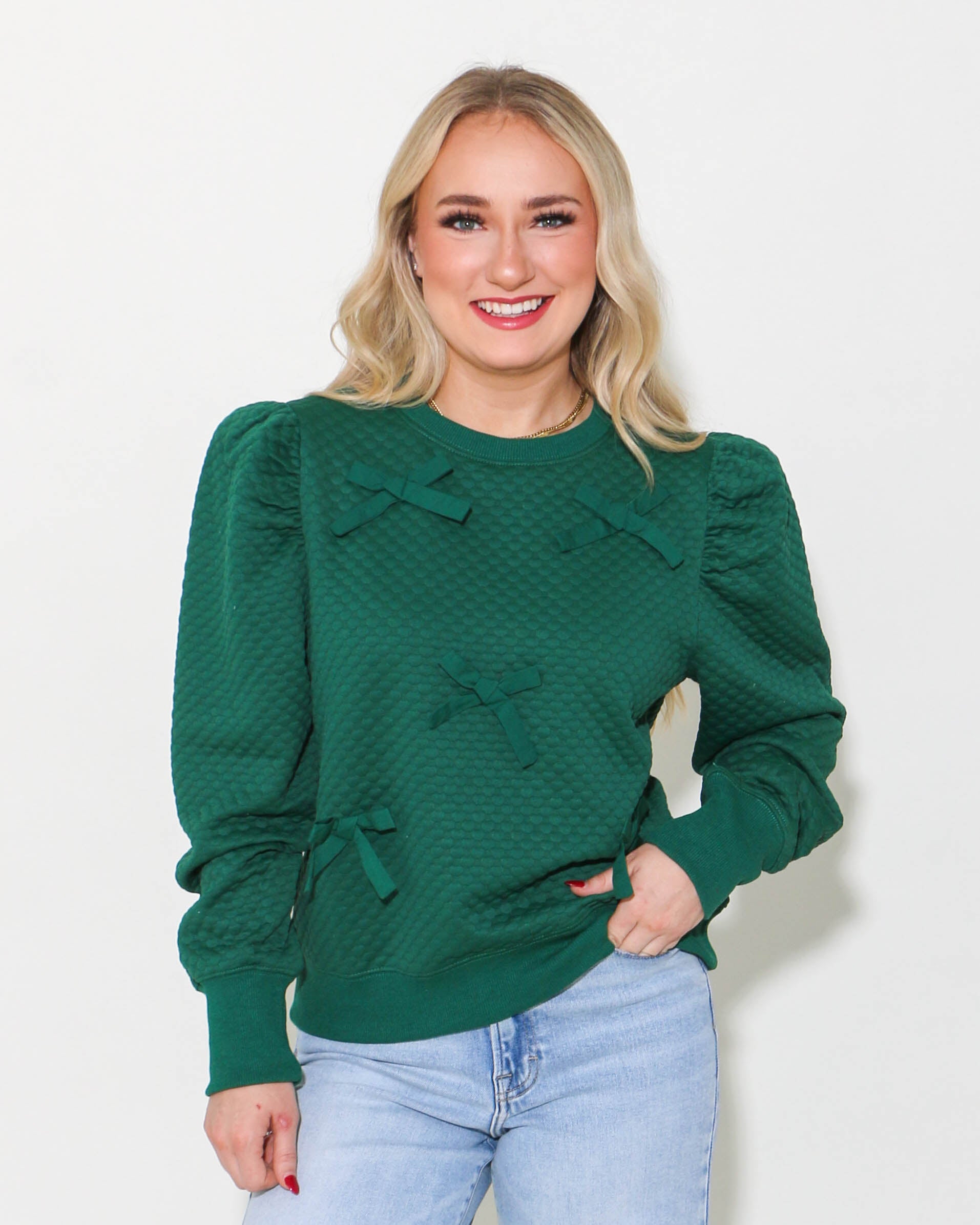 Bow Ties Patch Sweatshirt Top in Hunter