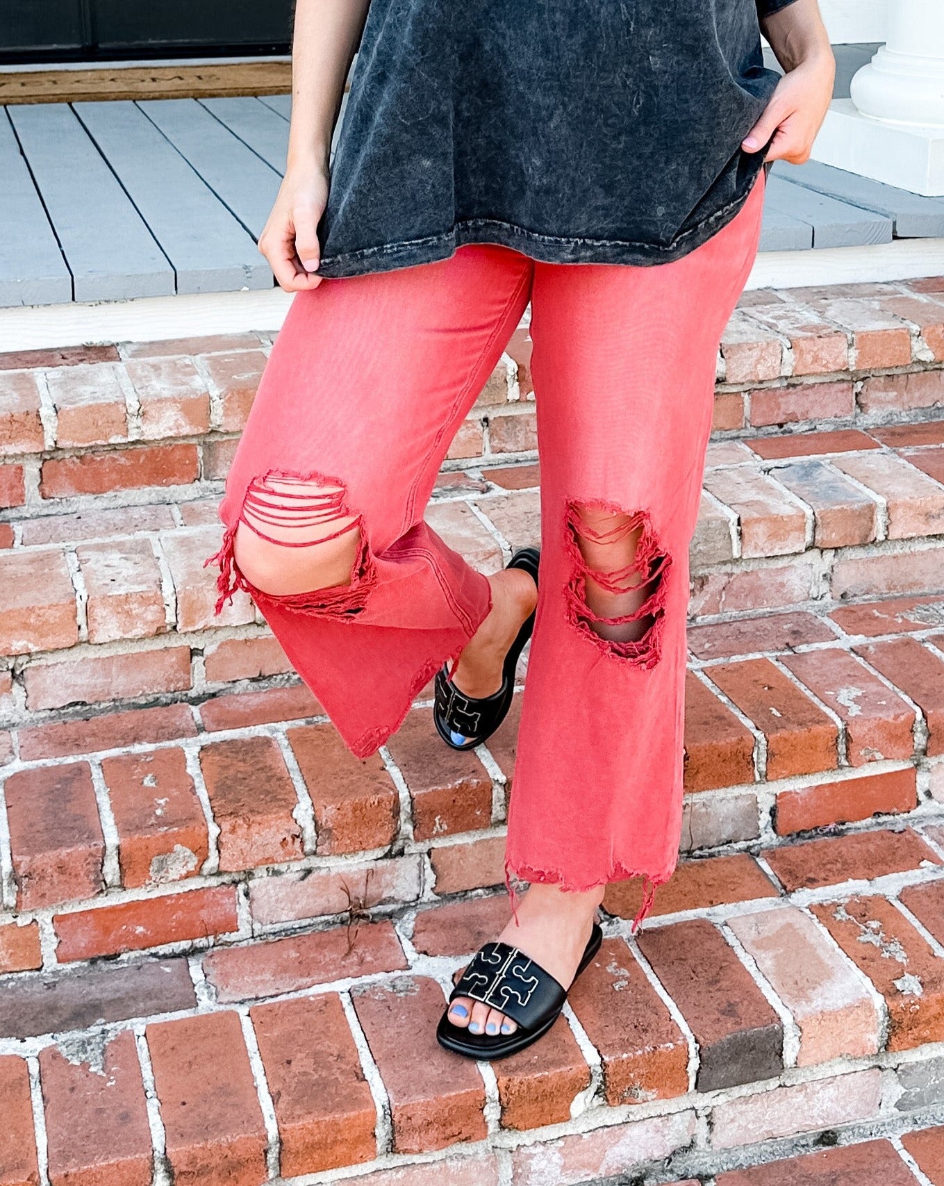90s Vintage Crop Flare Jeans in Rust