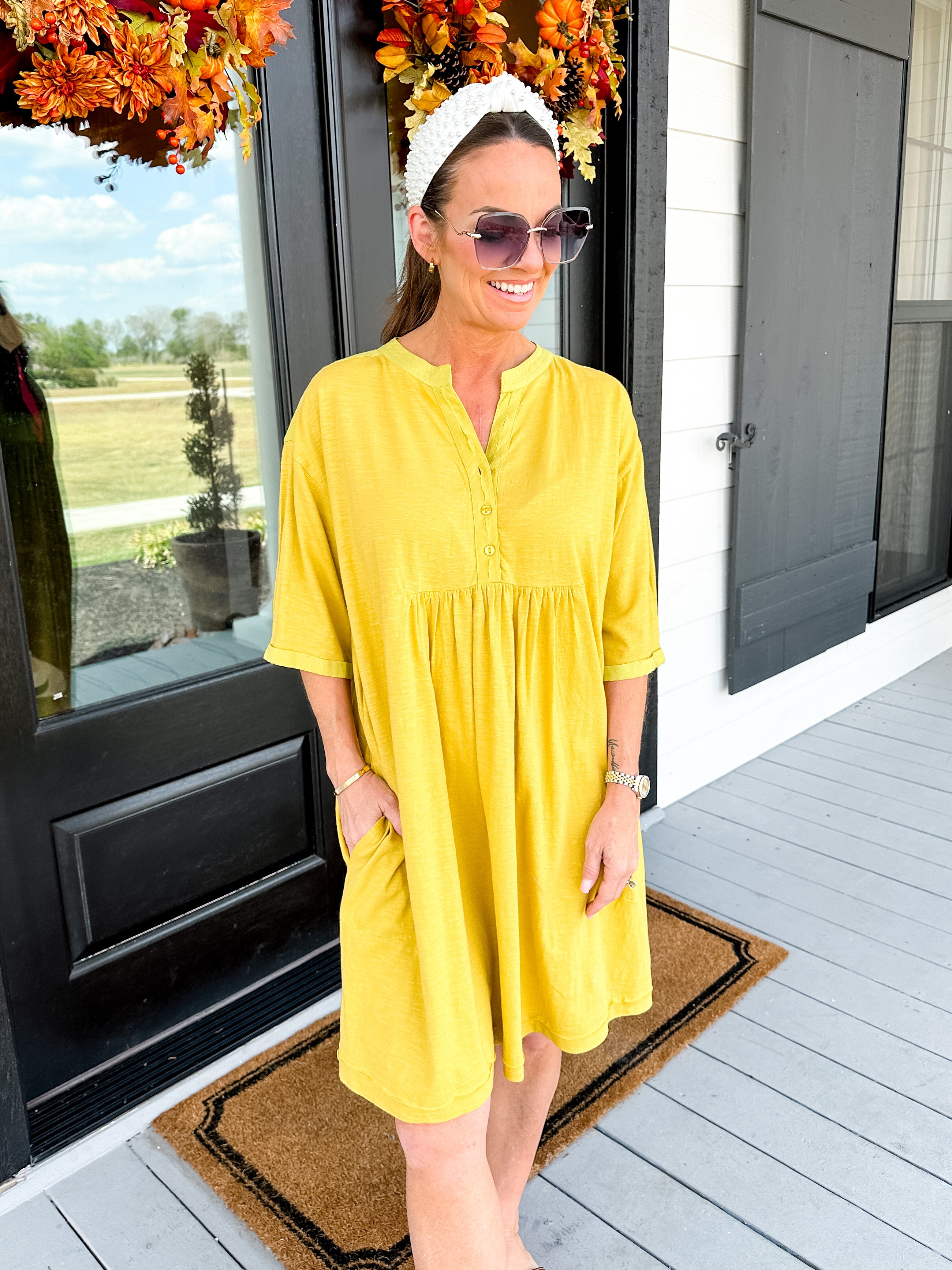 Knit To Go Dress In Mustard