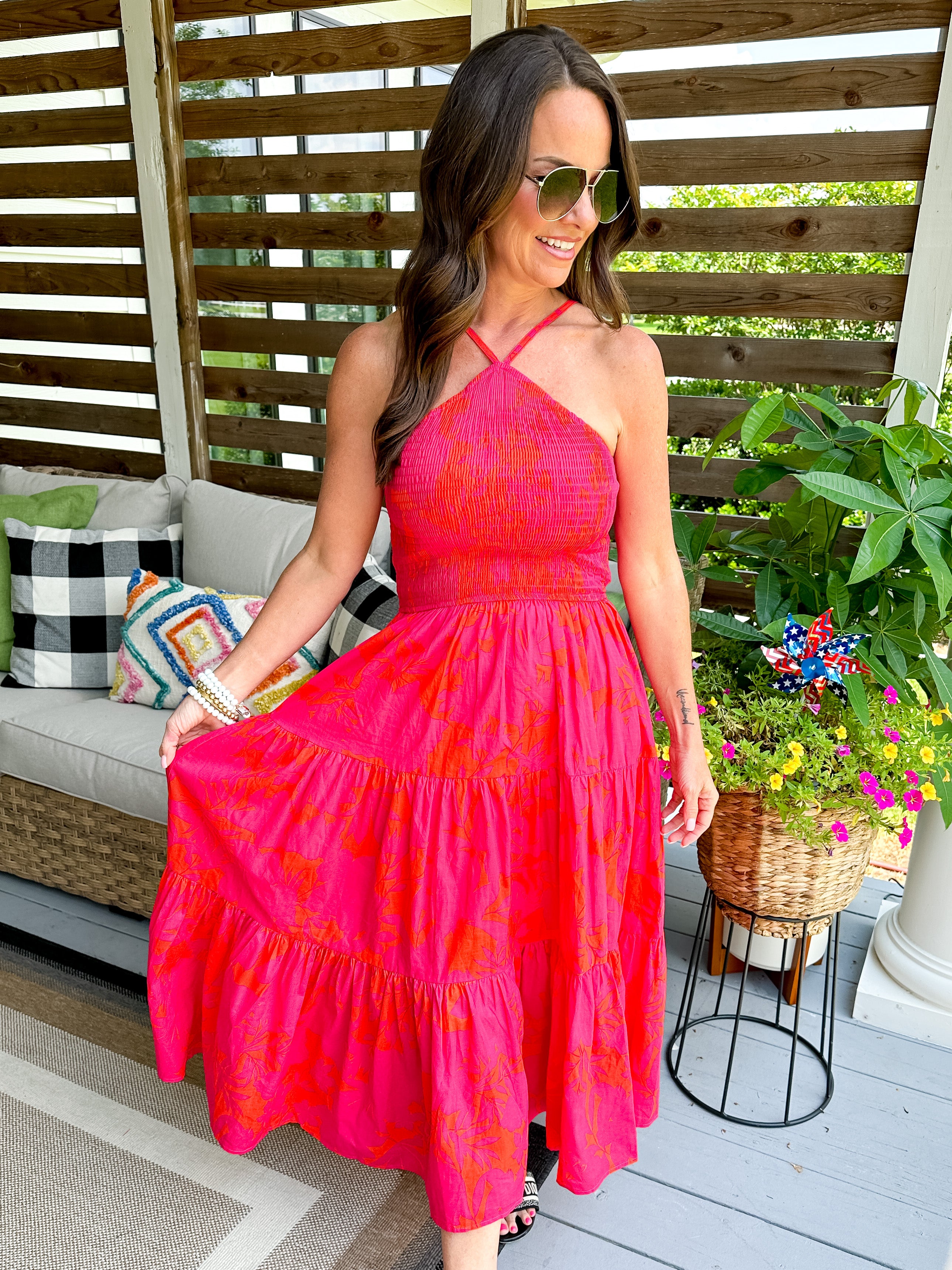 Smocked Maxi Dress in Pink