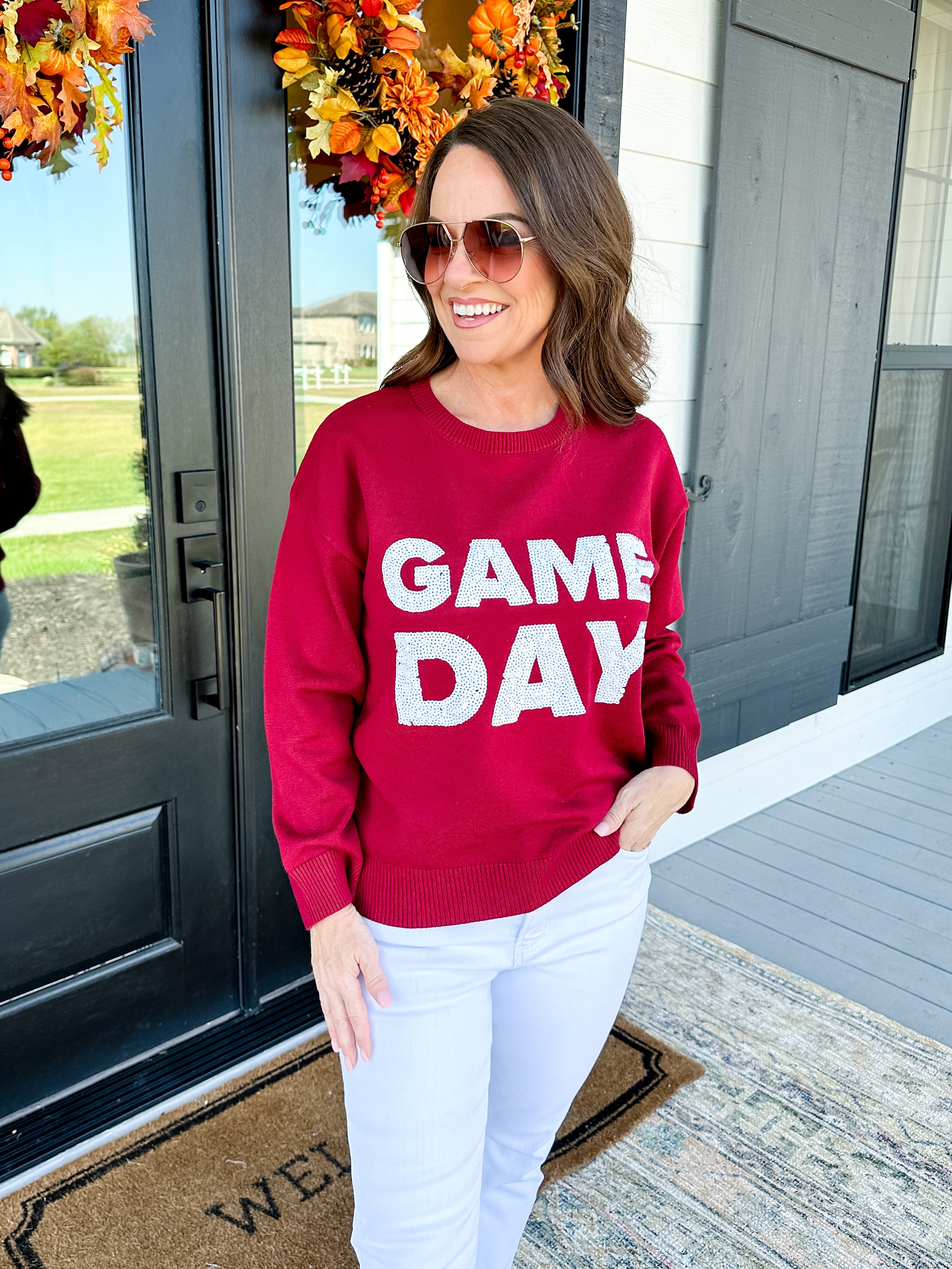 Gameday Sequin Sweater in Crm/White