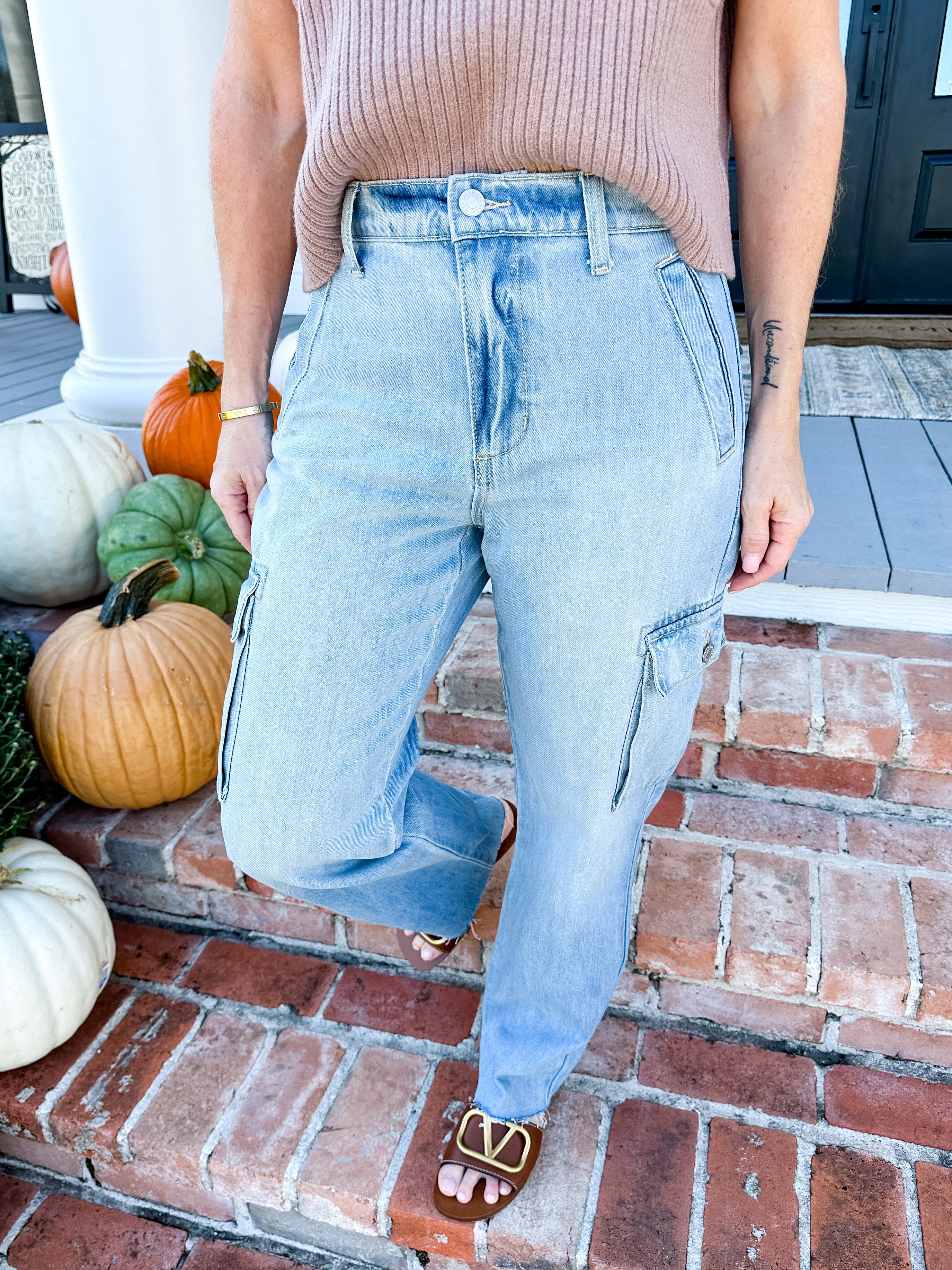 High Rise Straight Crop Cargo Jeans