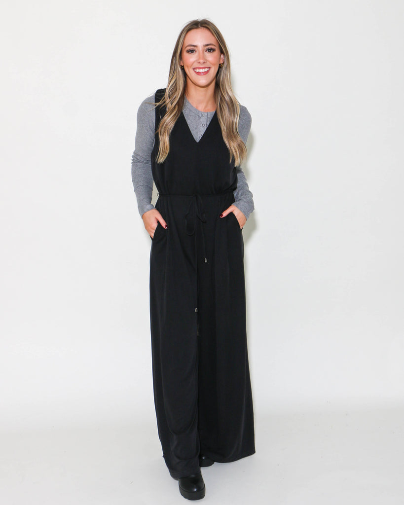 Y's 22SS RAYON BROAD JUMPSUIT 黒1 BLACK SLEEVELESS JUMPSUIT — Gaudie and Company
