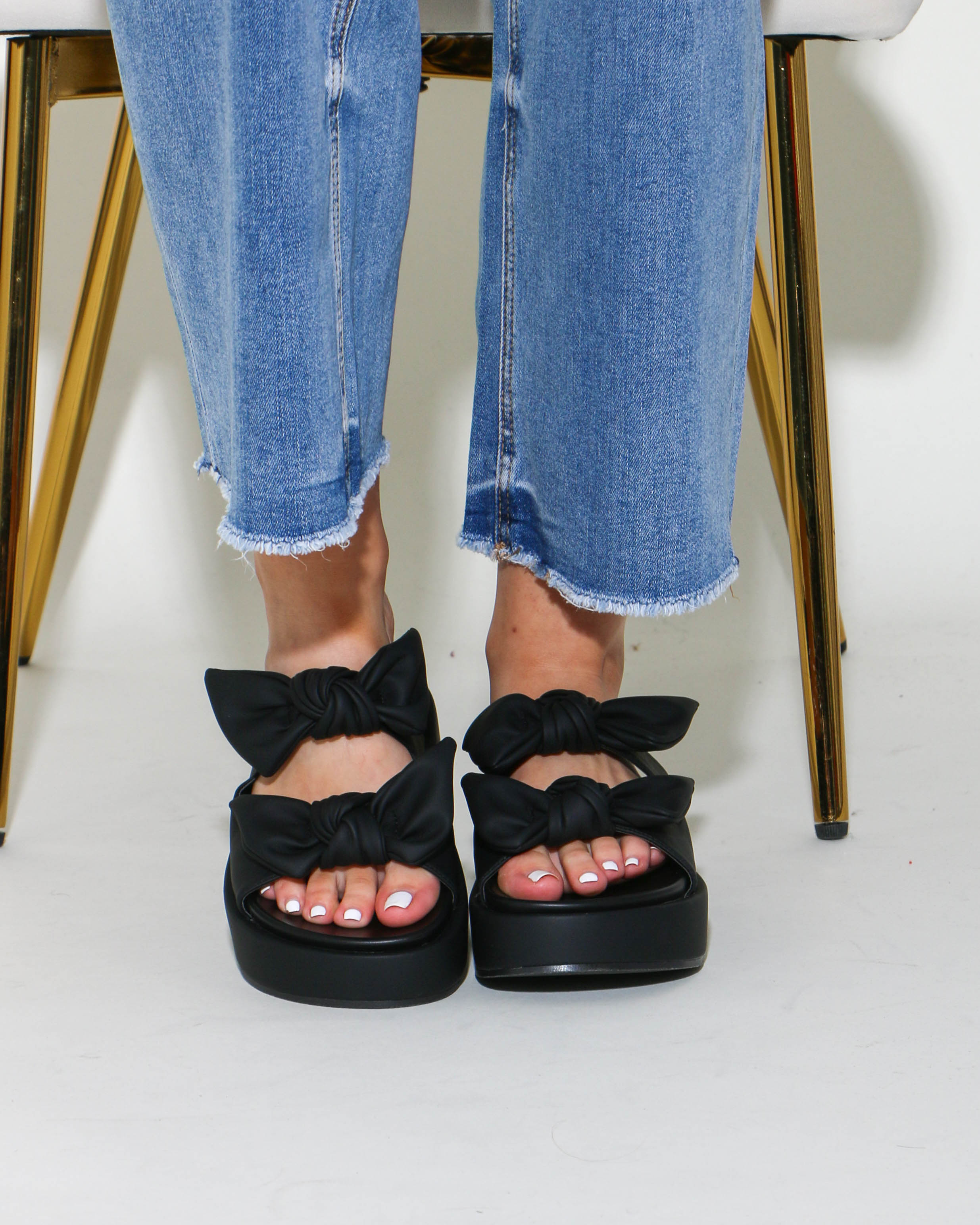 Kiki Bow Slide Sandals in Black