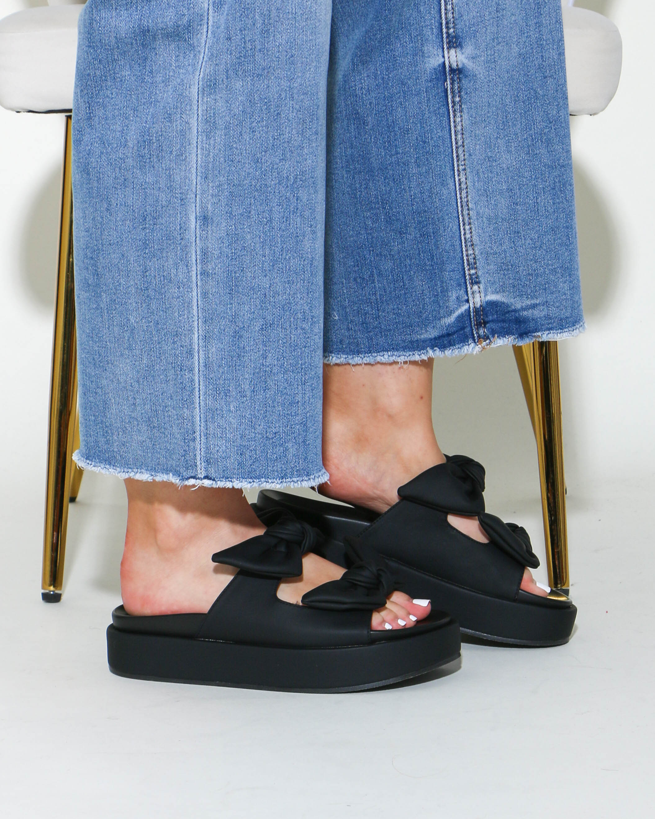 Kiki Bow Slide Sandals in Black
