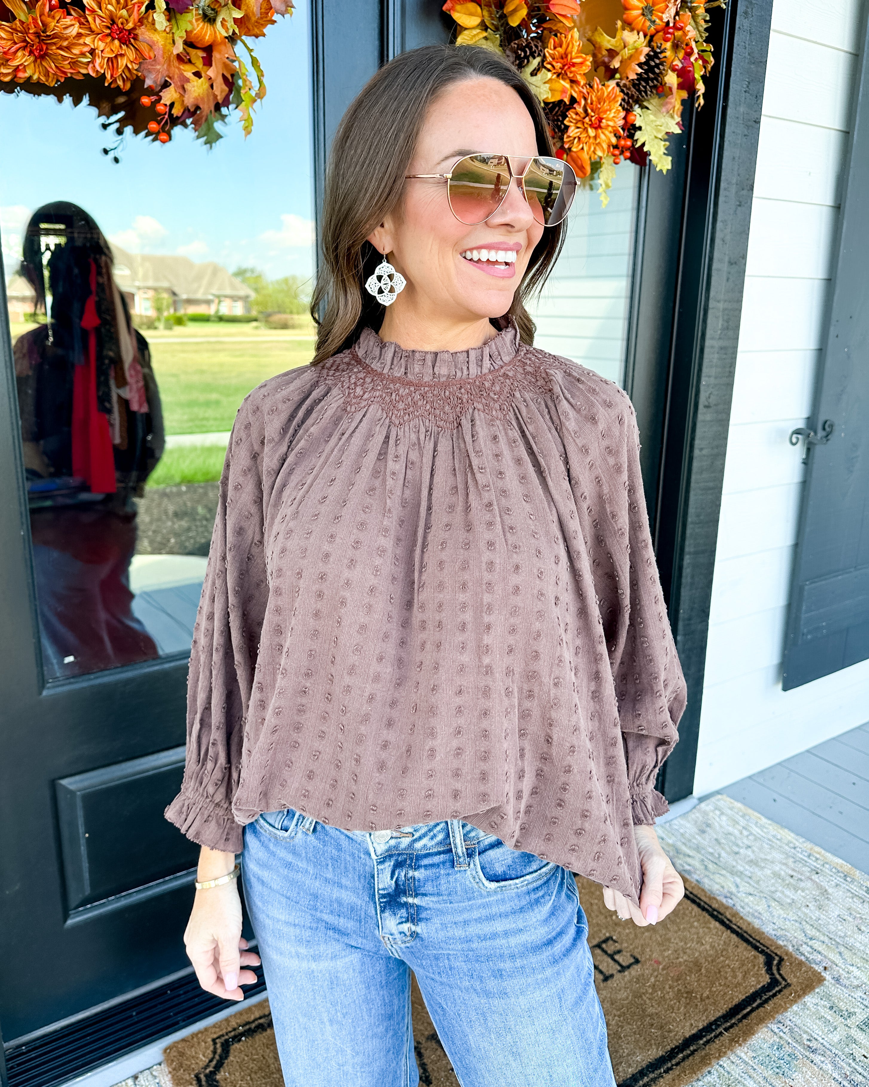 Clip and Stripe Top in Brown