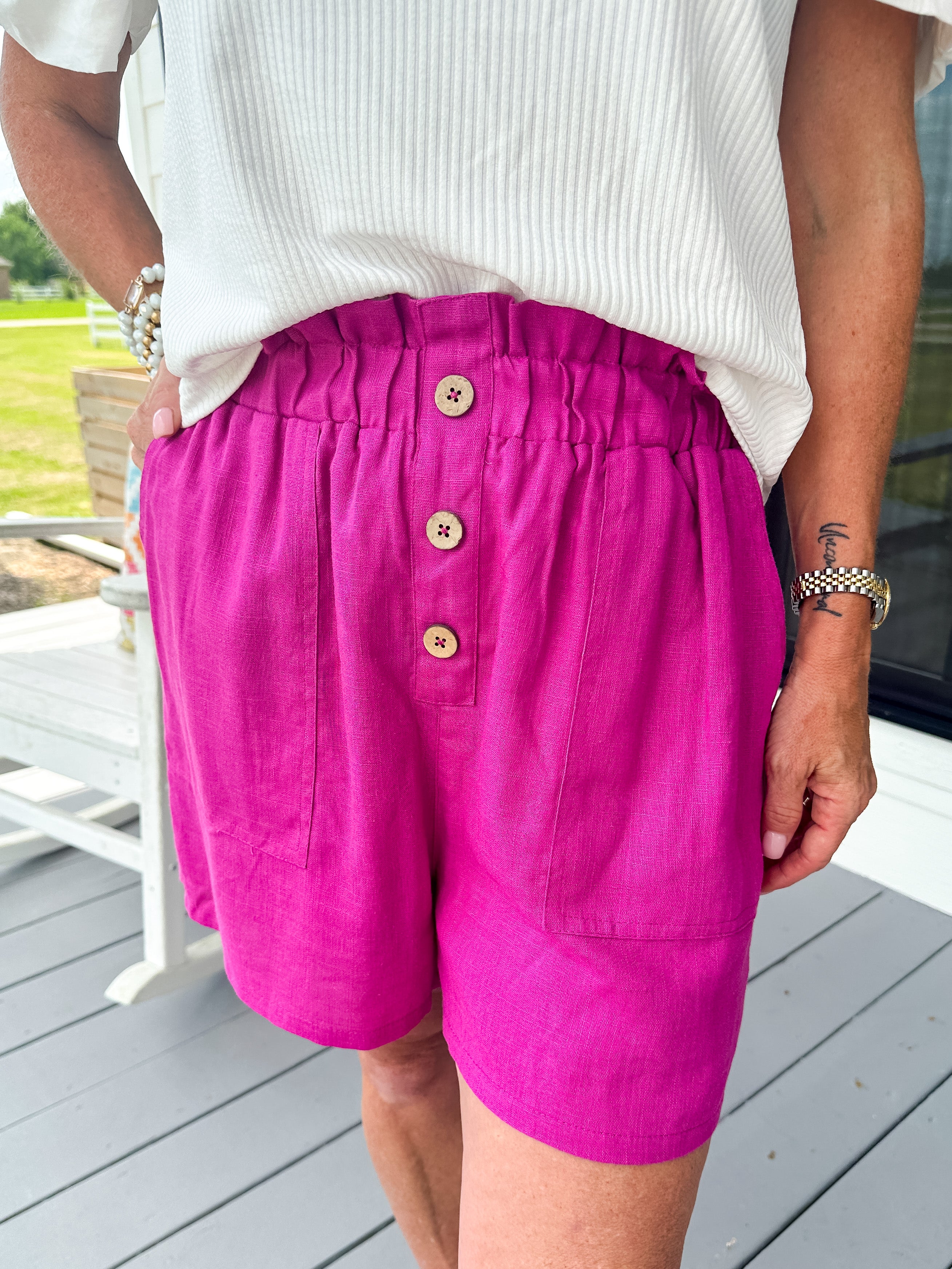 Ruffled Waist Mini Shorts in Fuchsia