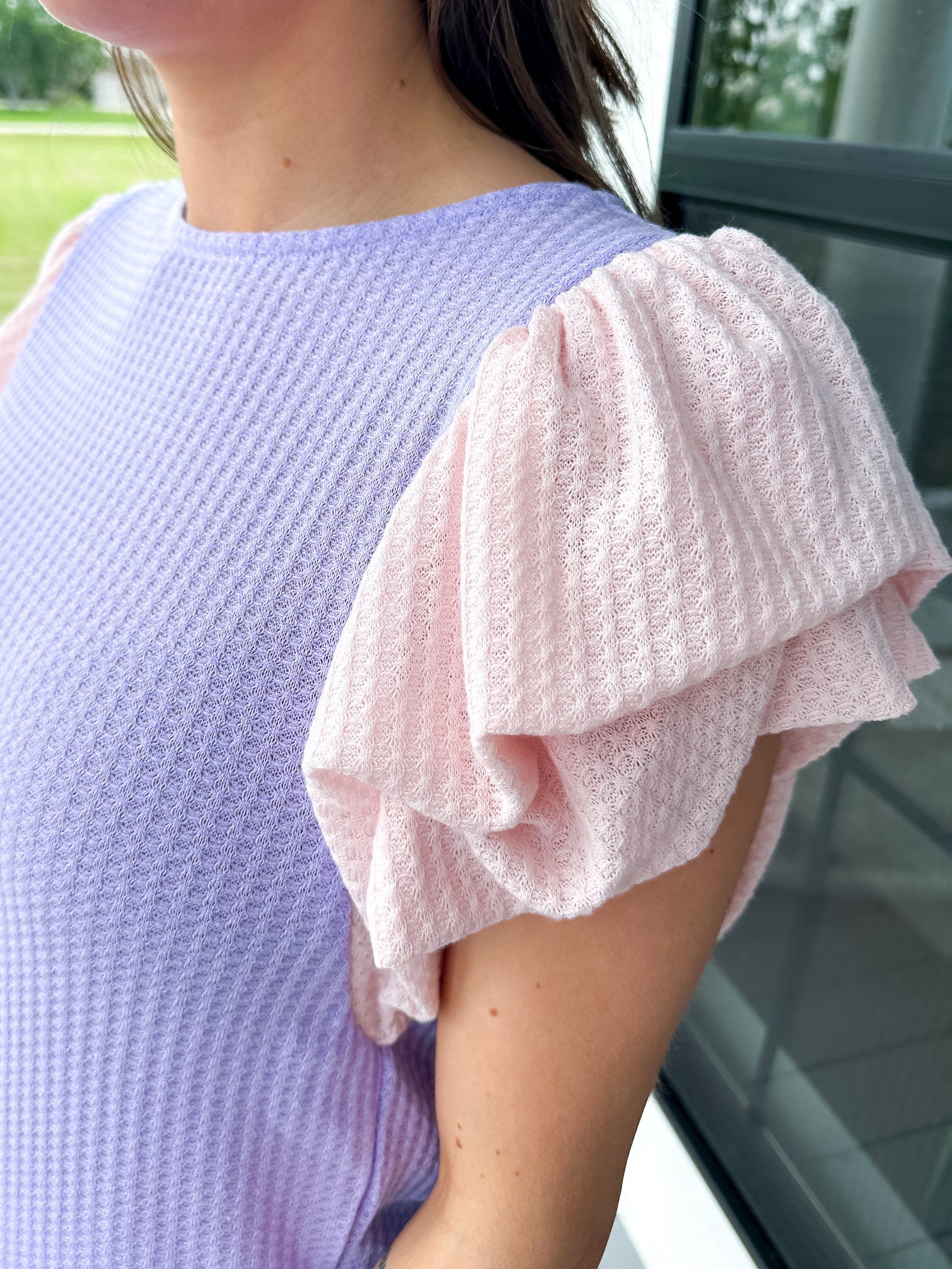 Pink/Lilac Waffle Color Block Top