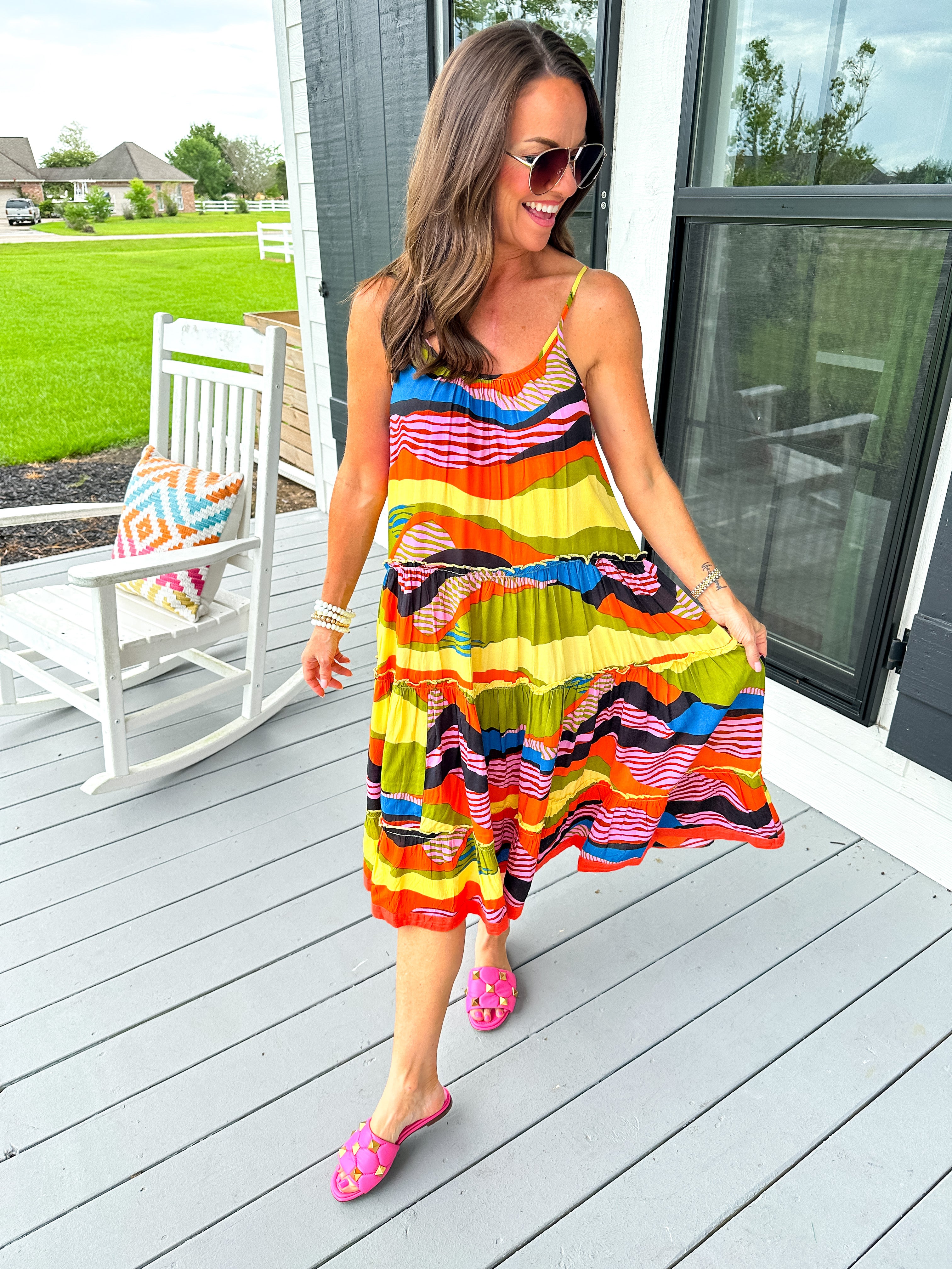Multi Color Abstract Tiered Dress