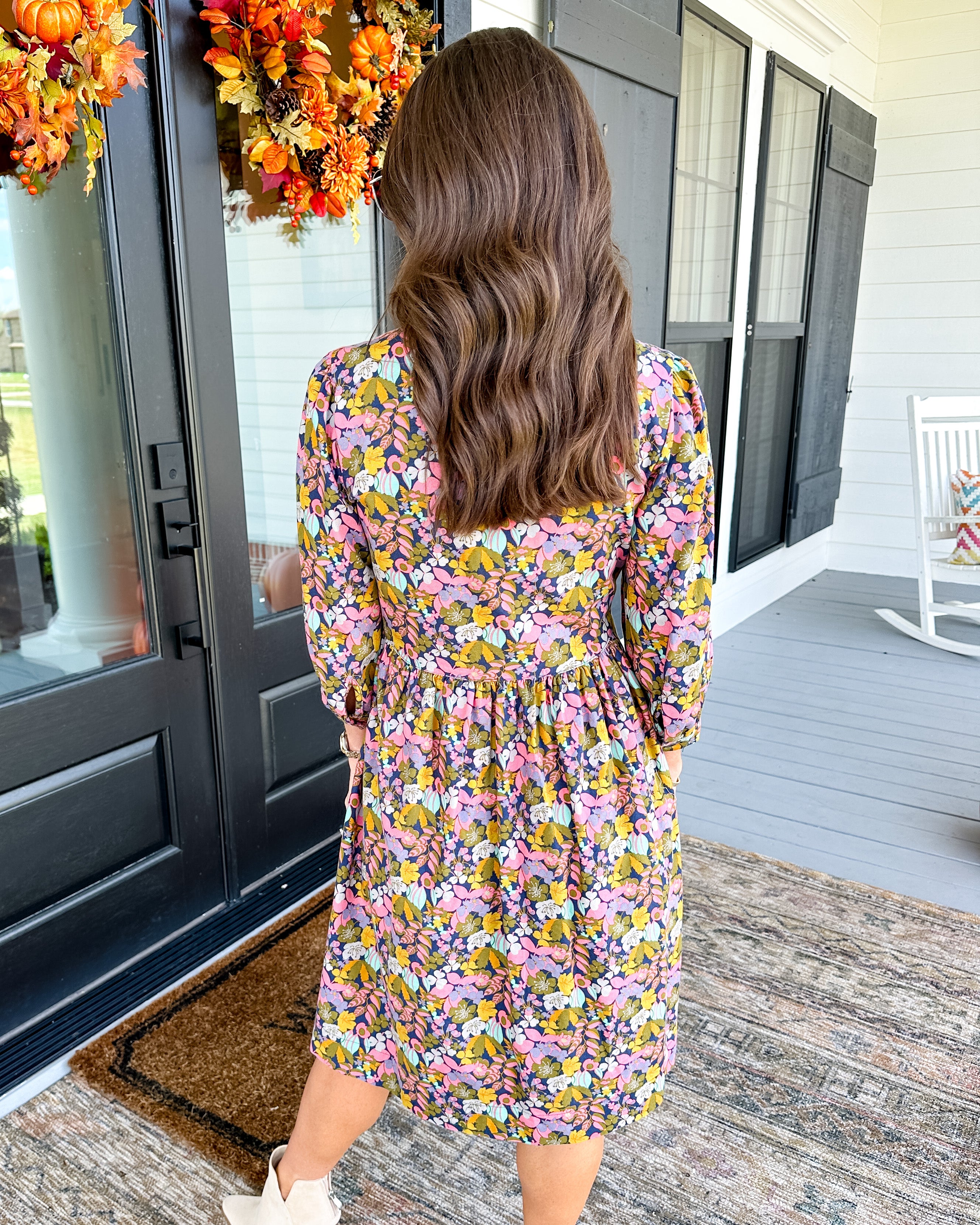 Falling Floral Dress in Navy