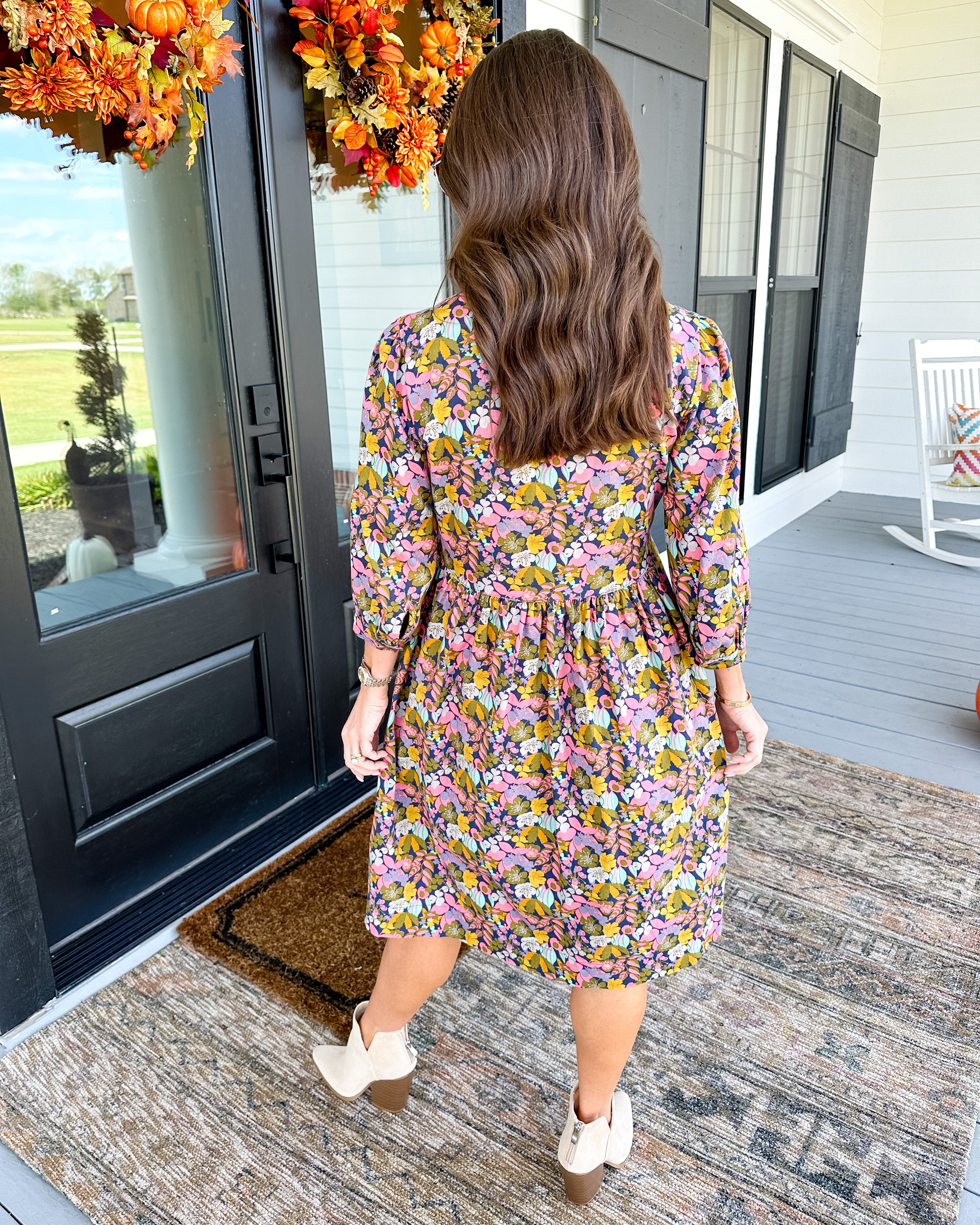 Falling Floral Dress in Navy