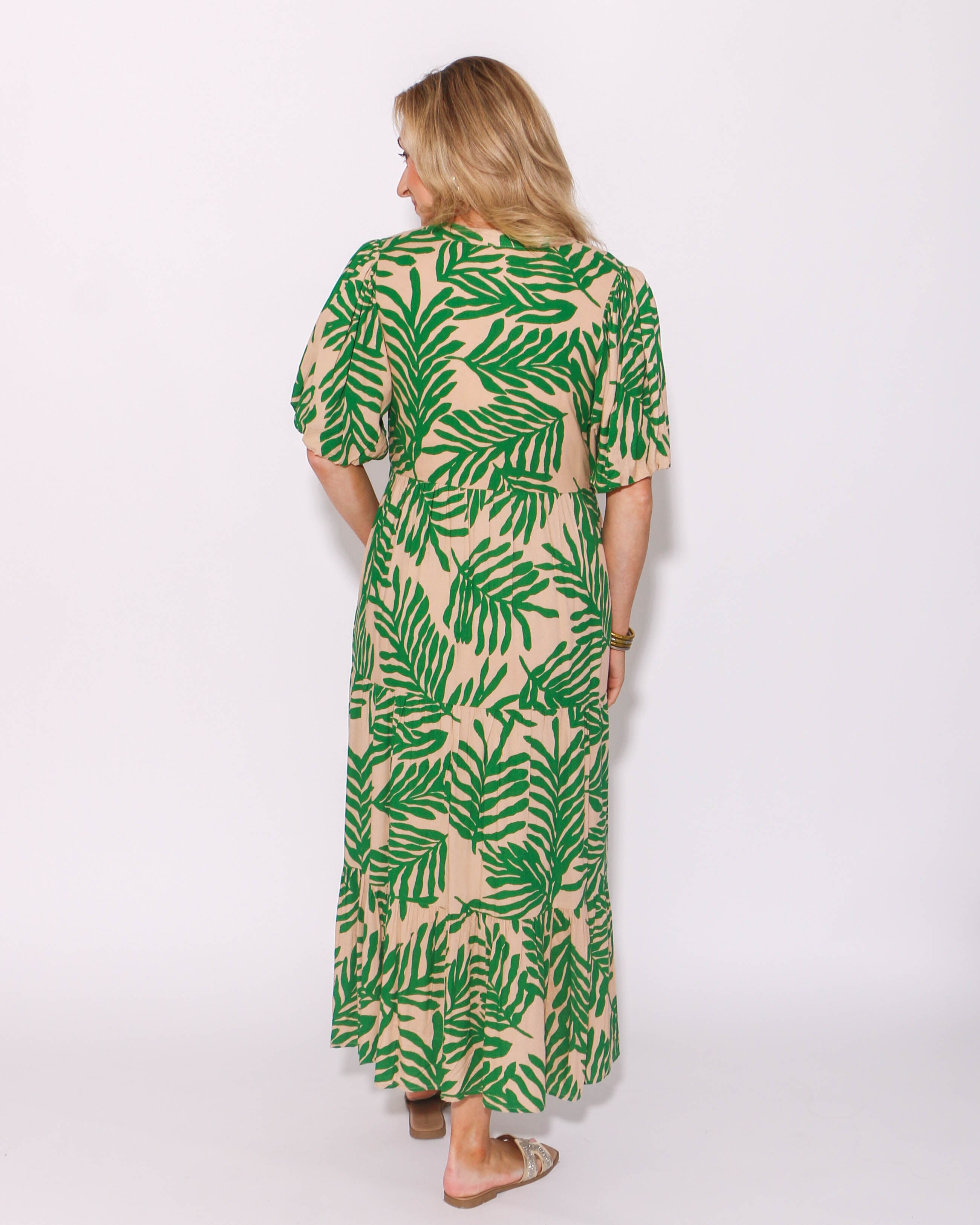 THML Puff Sleeve Tiered Print Maxi Dress