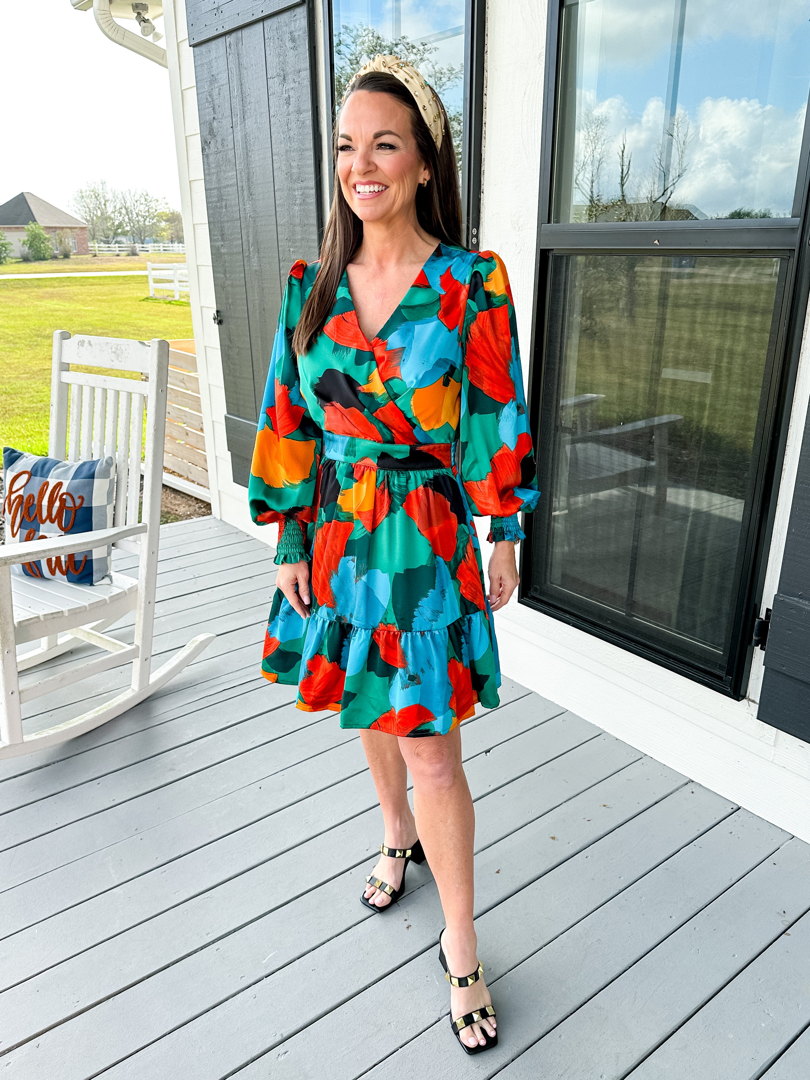 Printed Long Sleeve Mini Dress