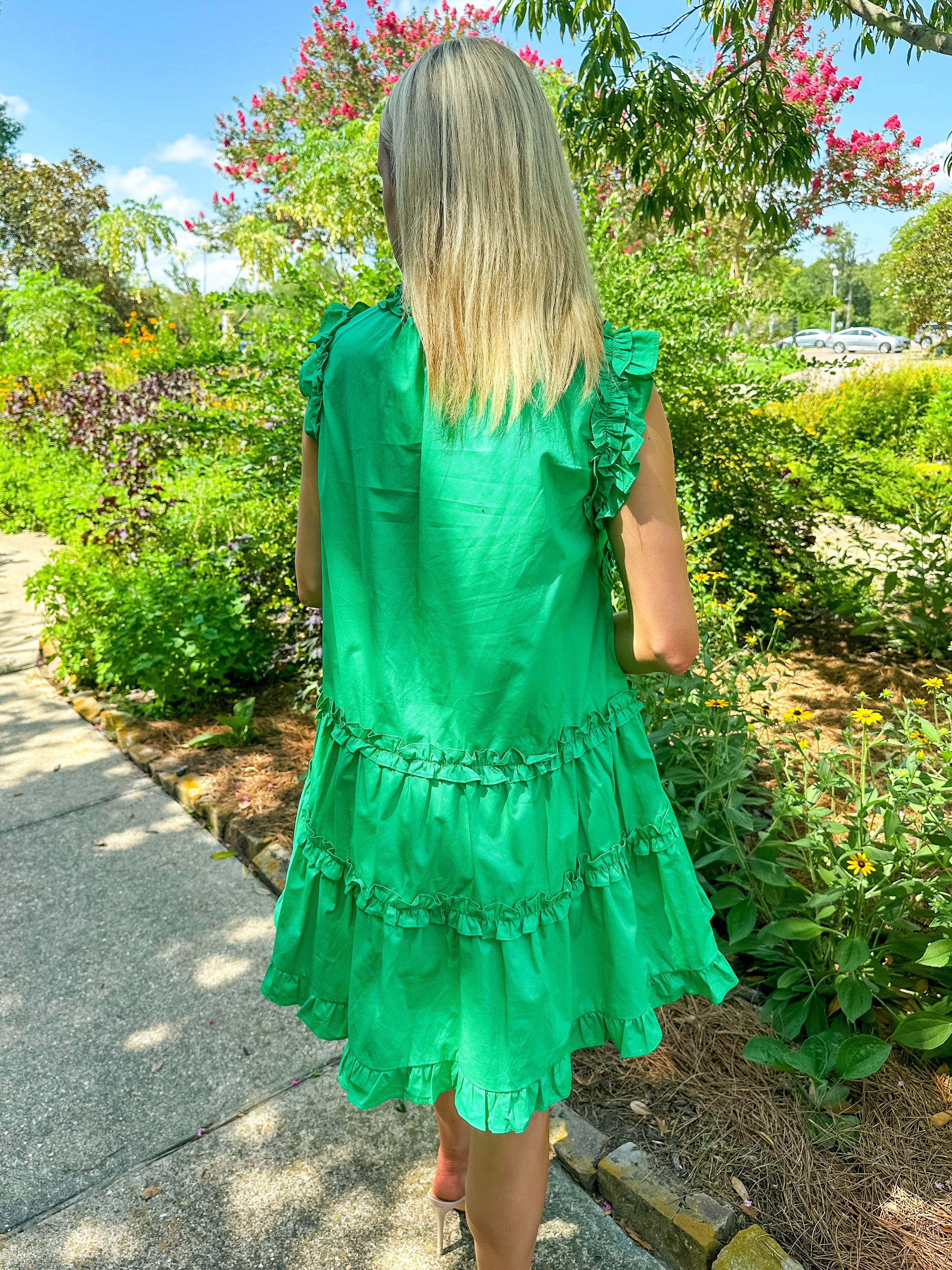 Green Poplin Ruffle Mini Dress