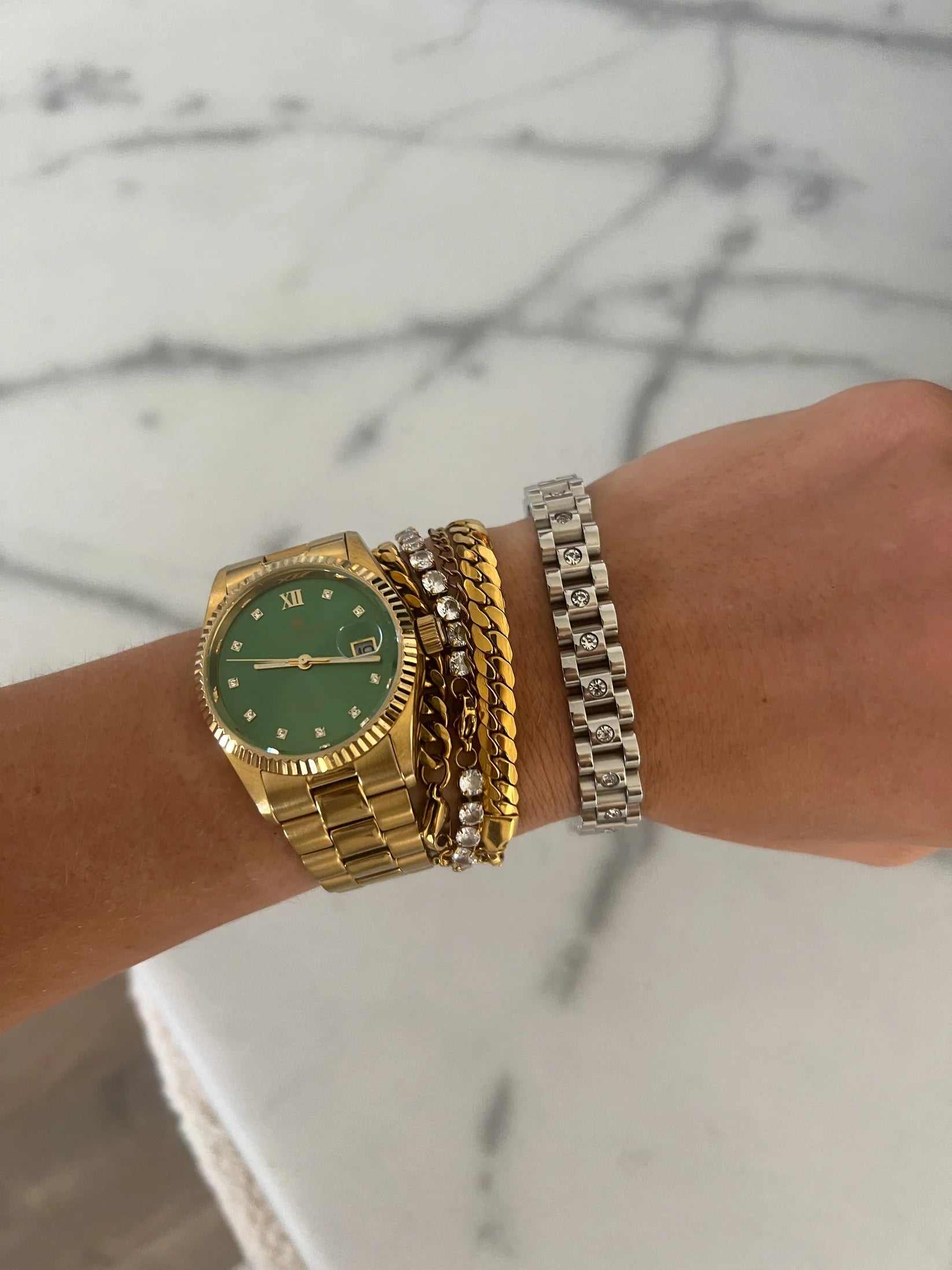 Silver Diamond Watch Band Bracelet